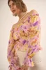 Lavender Floral Off-Shoulder Neck Chiffon Blouse sold by Pinkblush