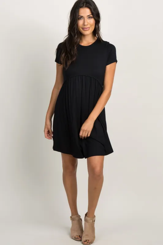 PinkBlush Black Solid Crochet Trim Shift Dress sold by Pinkblush