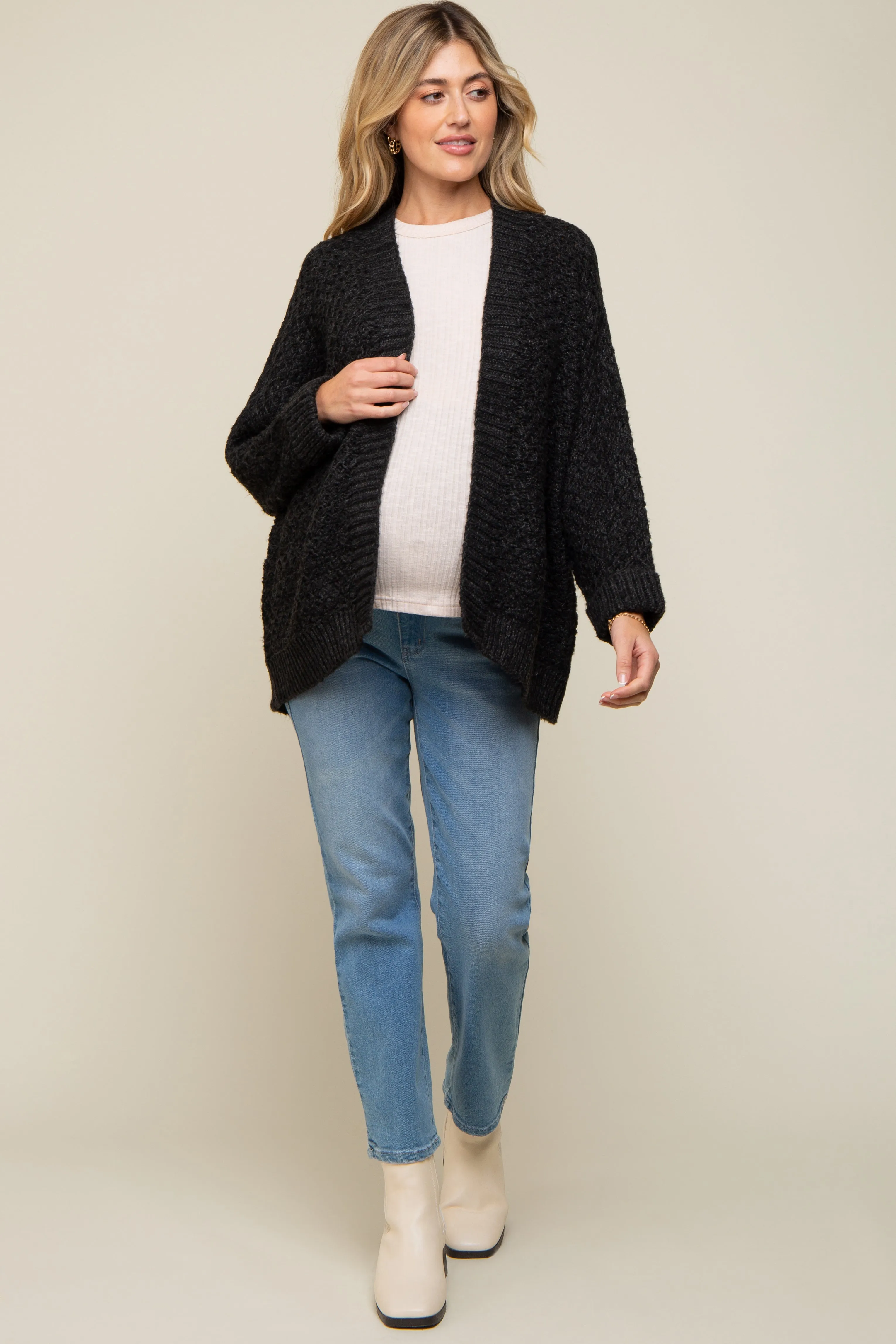 Black Knit Cuffed Maternity Cardigan sold by Pinkblush product image thumbnail 4