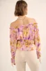 Lavender Floral Off-Shoulder Neck Chiffon Blouse sold by Pinkblush