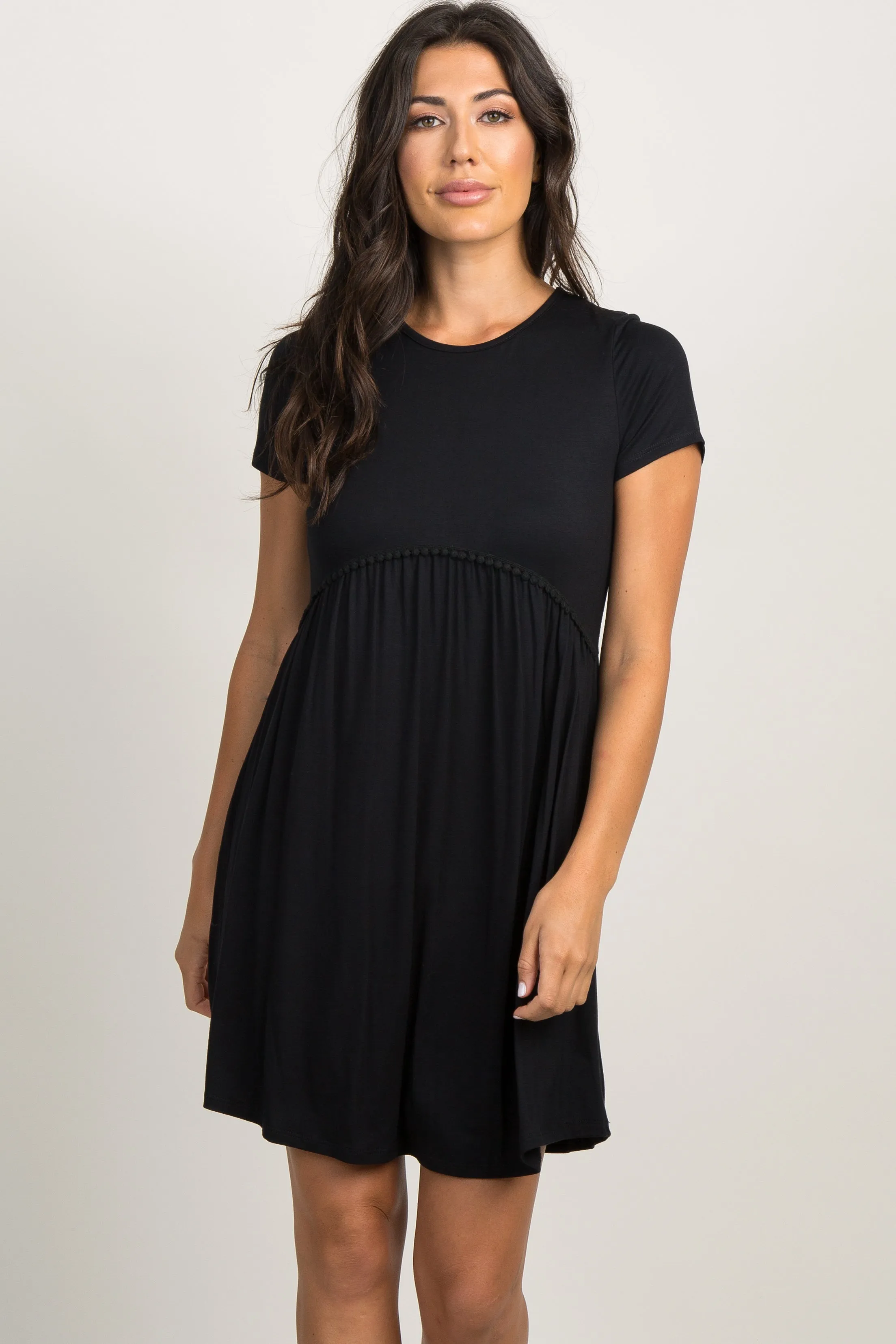 PinkBlush Black Solid Crochet Trim Shift Dress sold by Pinkblush product image thumbnail 2