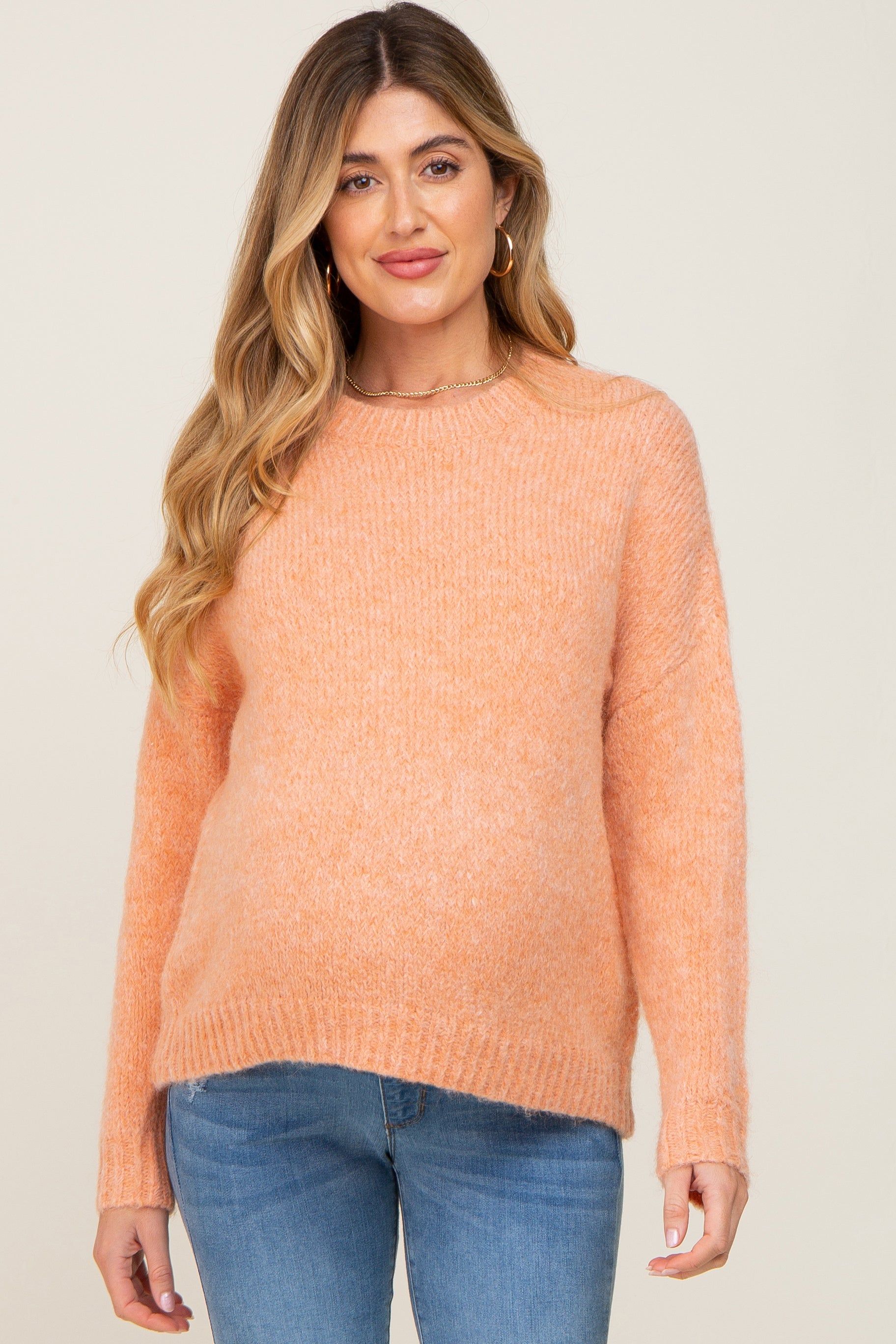 Orange Chunky Knit Maternity Sweater sold by Pinkblush