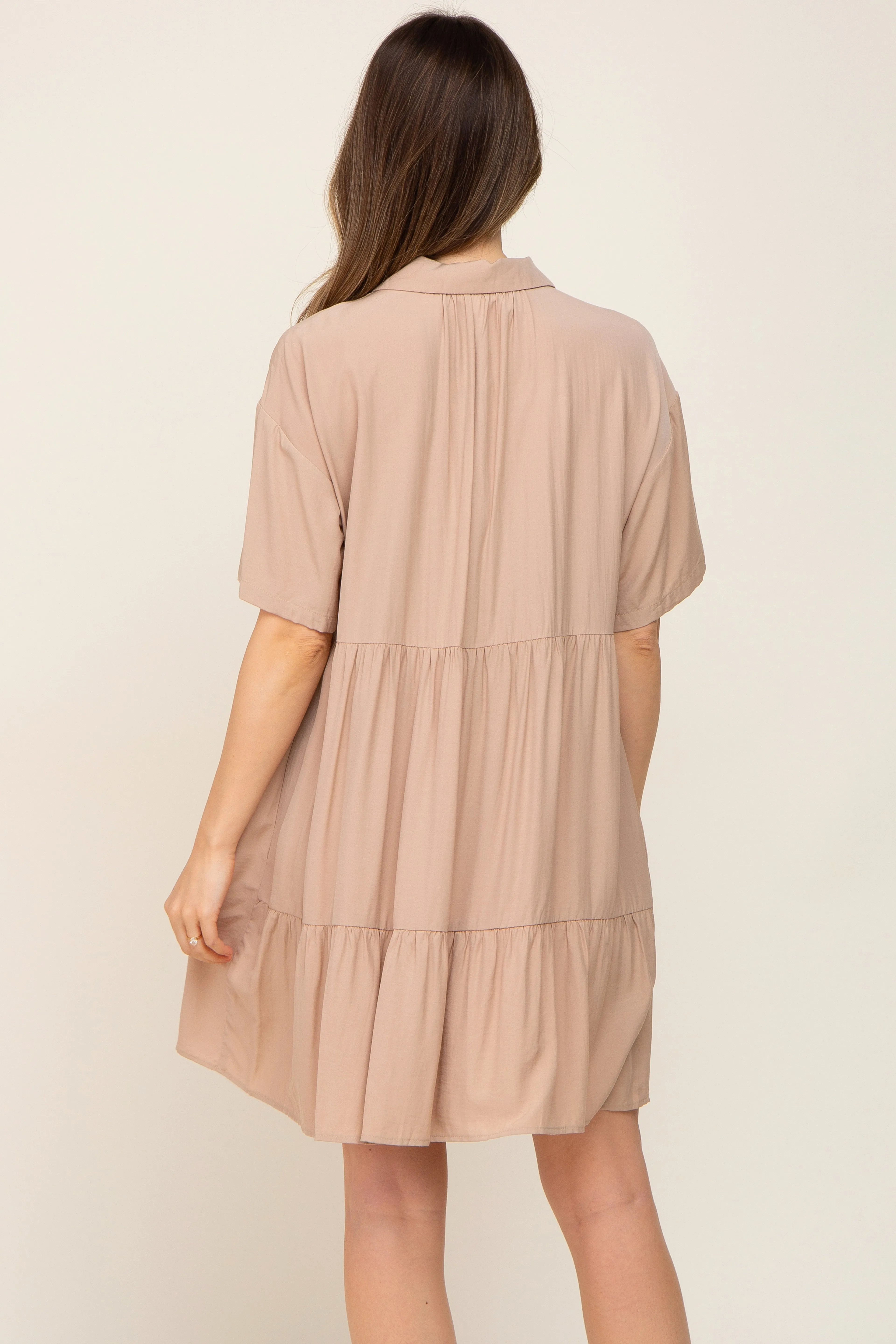 Taupe Buttondown Short Sleeve Maternity Dress sold by Pinkblush product image thumbnail 3
