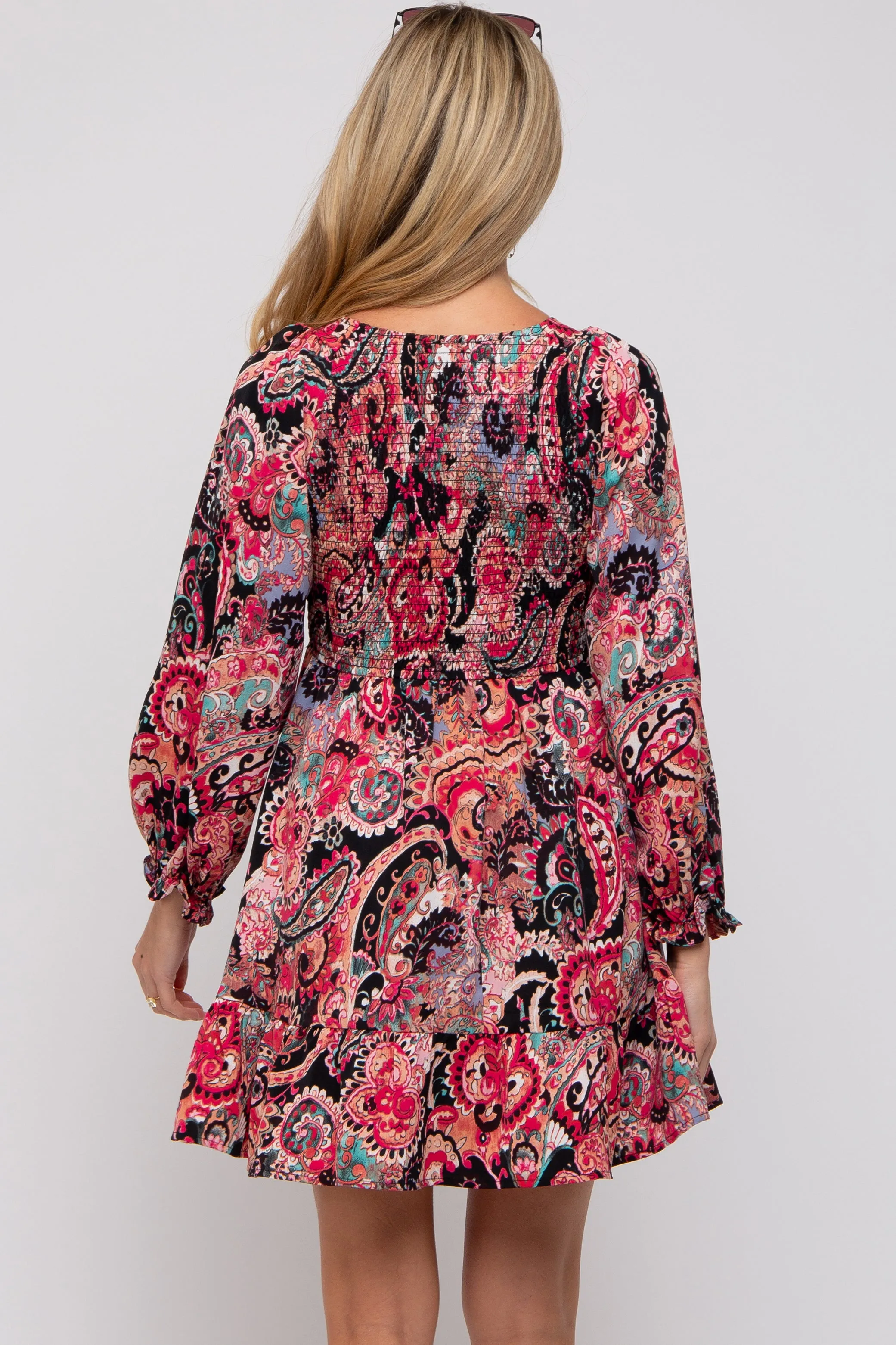 Black Paisley Smocked Long Sleeve Maternity Dress sold by Pinkblush product image thumbnail 5