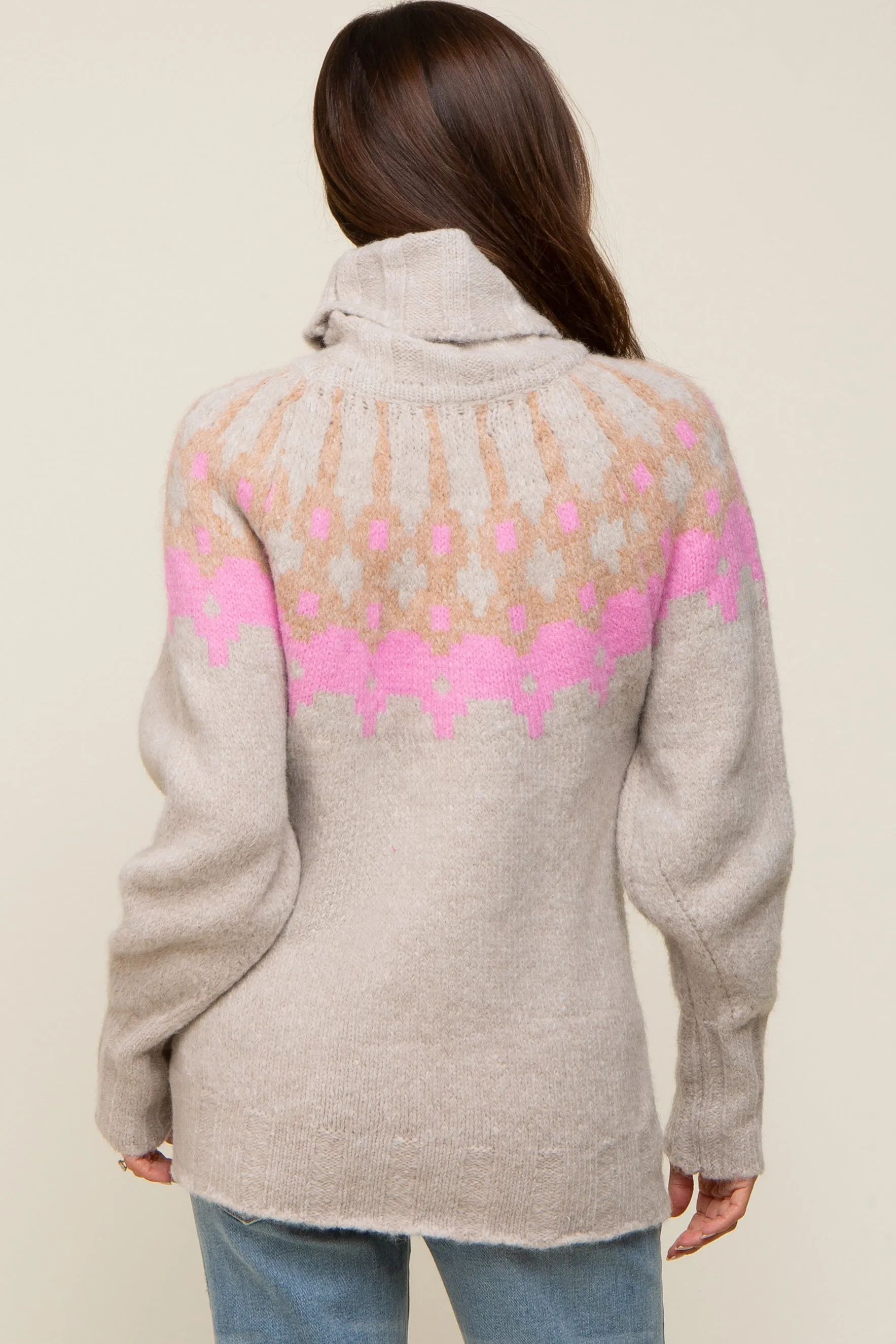 Beige Turtleneck Fair Isle Maternity Sweater sold by Pinkblush product image thumbnail 4