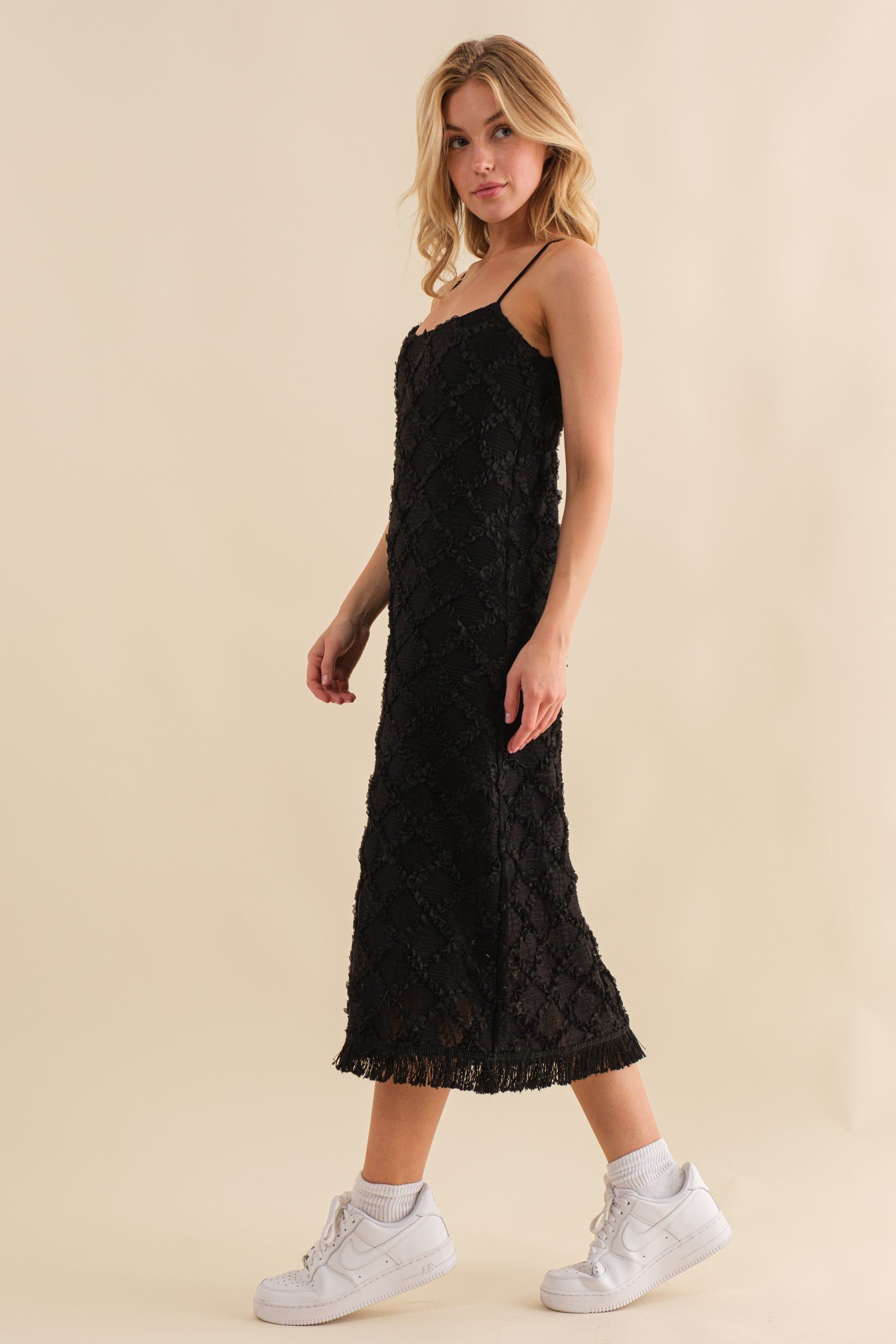 Black Fringe Mesh Midi Dress sold by Pinkblush product image thumbnail 2