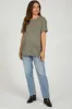 Olive Mineral Wash Front Pocket Short Sleeve Maternity T-Shirt sold by Pinkblush