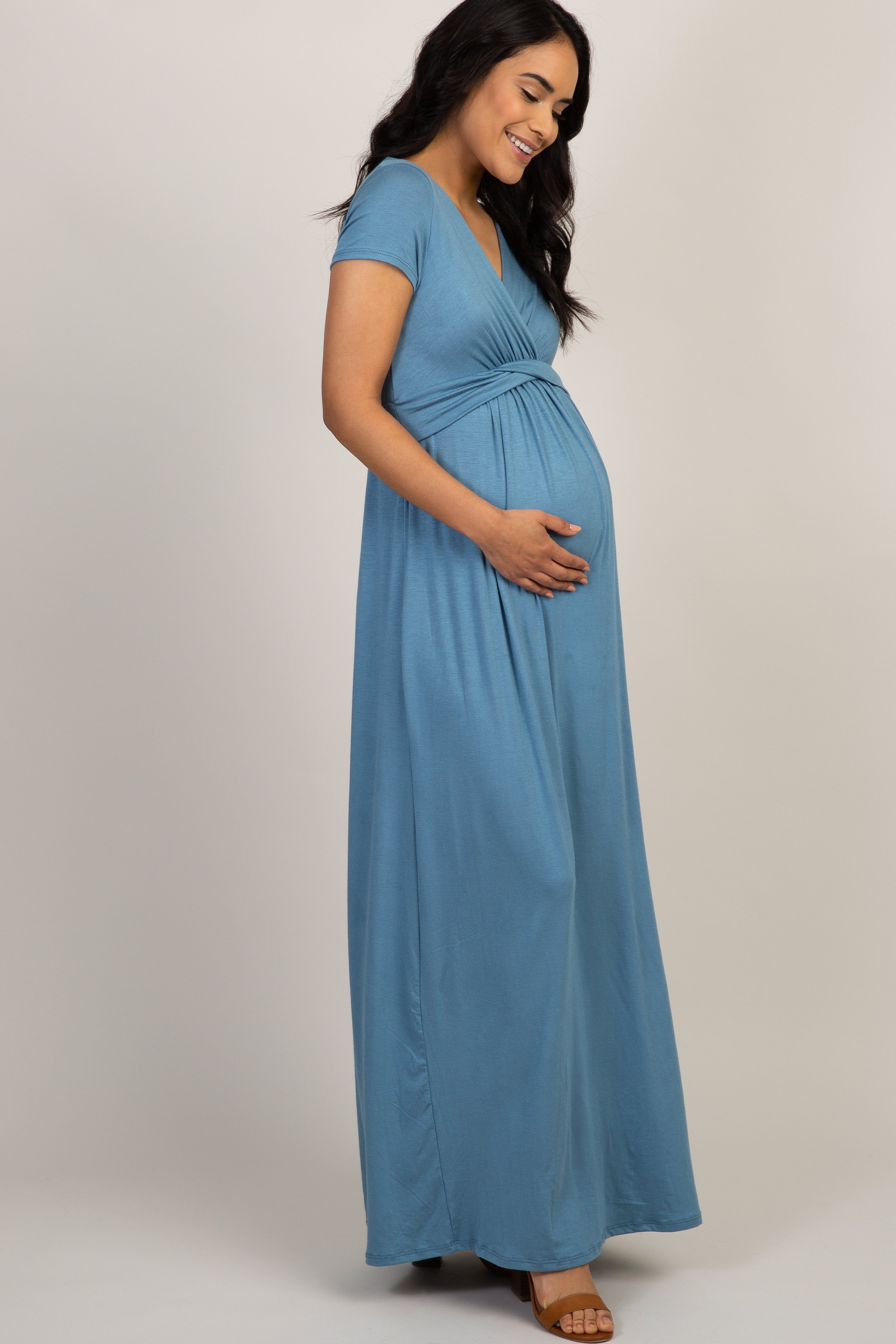 PinkBlush Petite Blue Draped Maternity/Nursing Maxi Dress sold by Pinkblush product image thumbnail 2