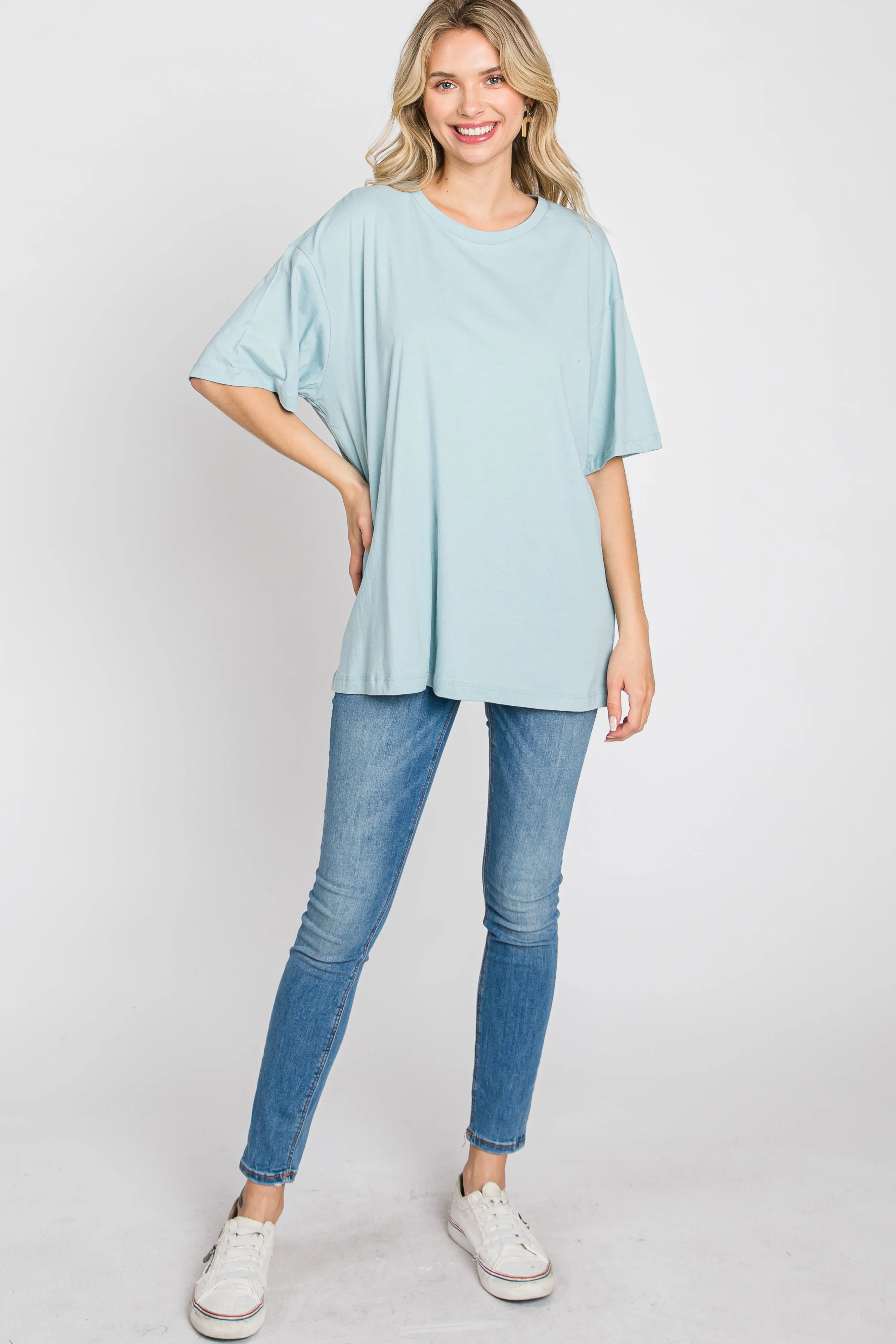 Light Blue Basic Oversized Tee sold by Pinkblush product image thumbnail 3