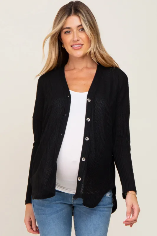 Black Waffle Knit Button Down Maternity Top sold by Pinkblush