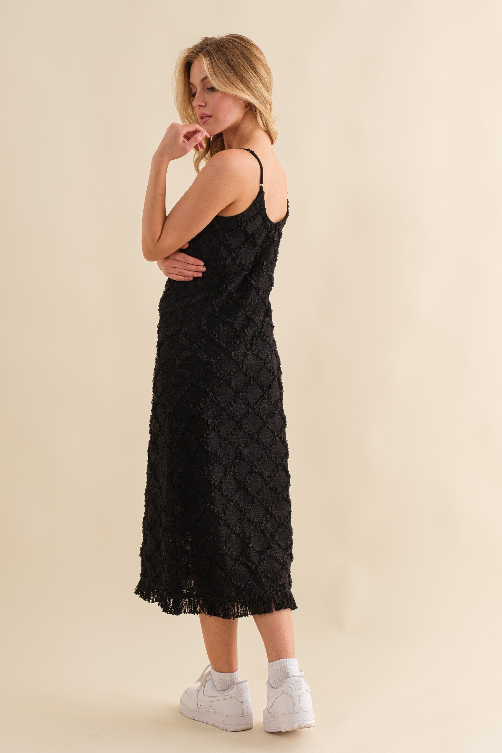 Black Fringe Mesh Midi Dress sold by Pinkblush product image thumbnail 3