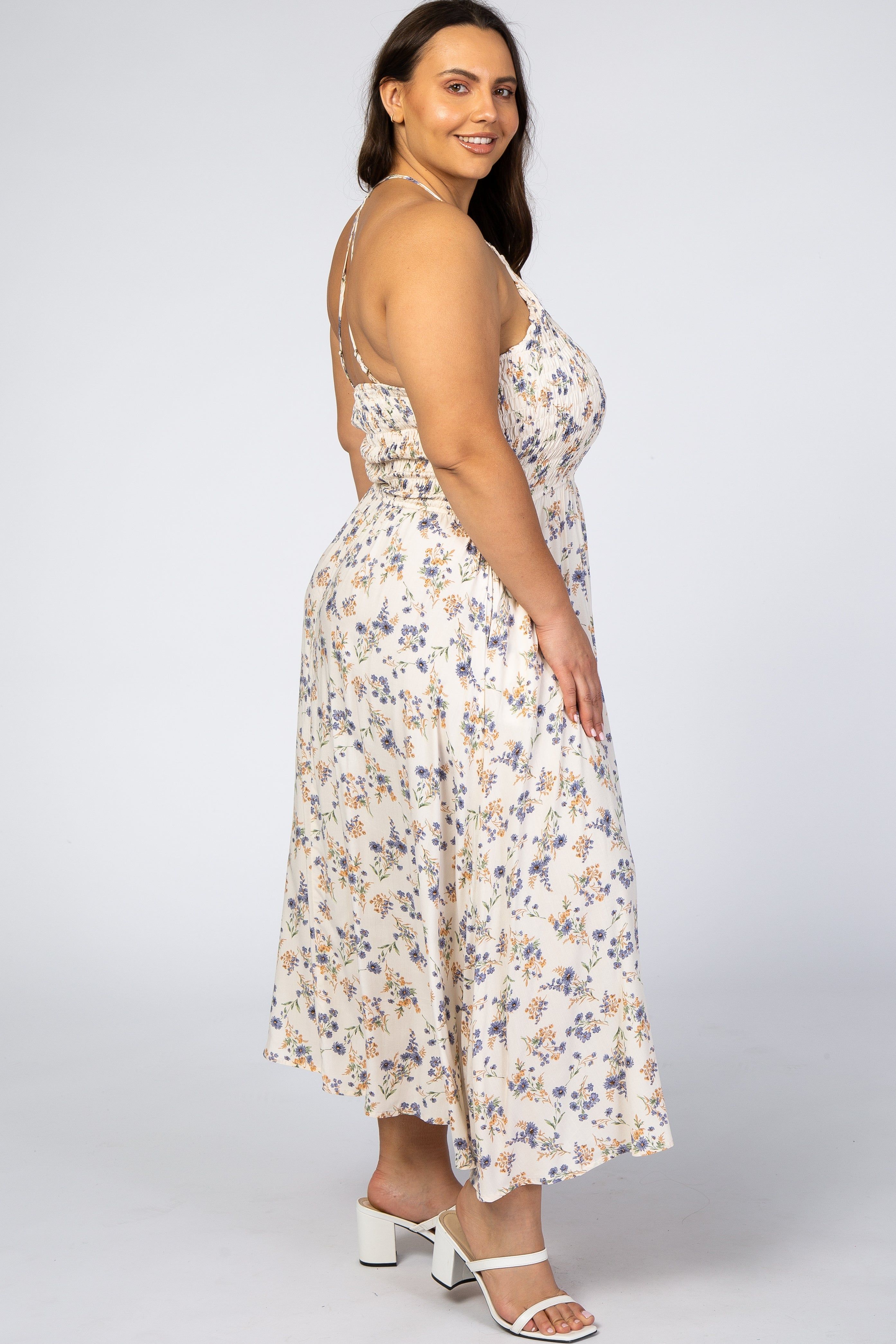 Cream Floral Halter Neck Plus Maxi Dress sold by Pinkblush product image thumbnail 2