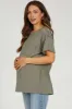 Olive Mineral Wash Front Pocket Short Sleeve Maternity T-Shirt sold by Pinkblush