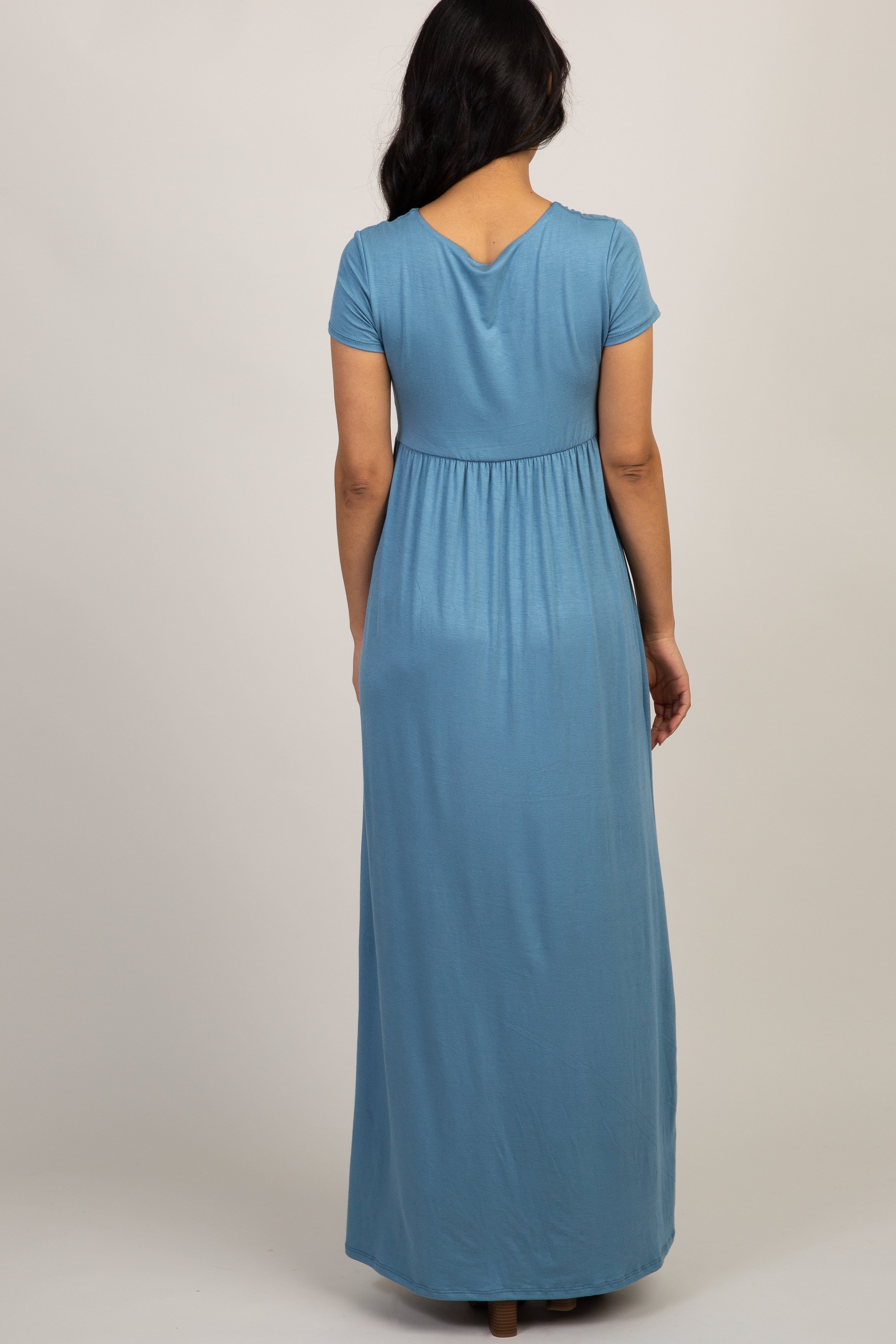 PinkBlush Petite Blue Draped Maternity/Nursing Maxi Dress sold by Pinkblush product image thumbnail 3