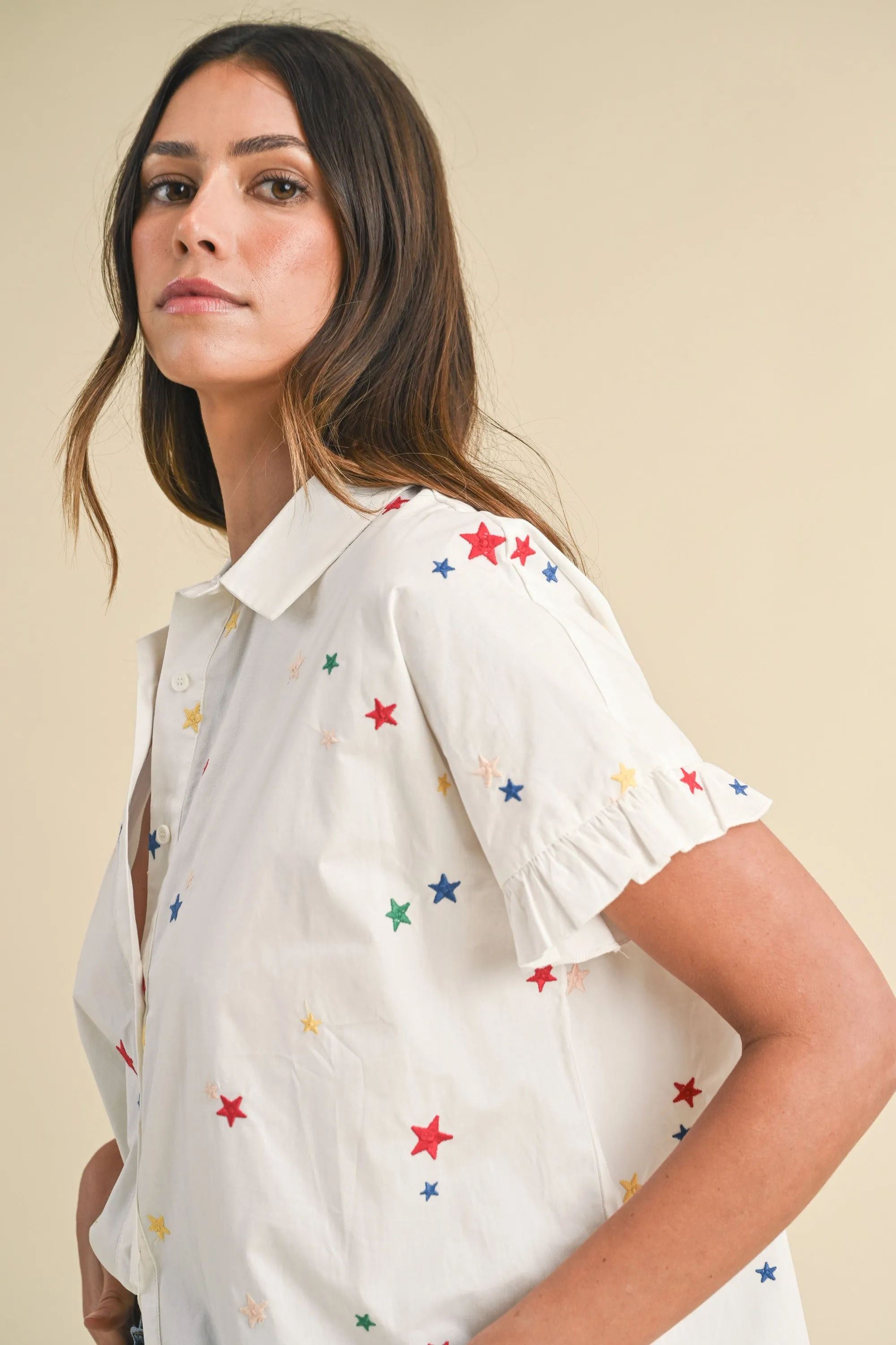 Ivory Star Embroidered Ruffle Detail Shirts sold by Pinkblush product image thumbnail 3