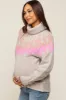 Beige Turtleneck Fair Isle Maternity Sweater sold by Pinkblush