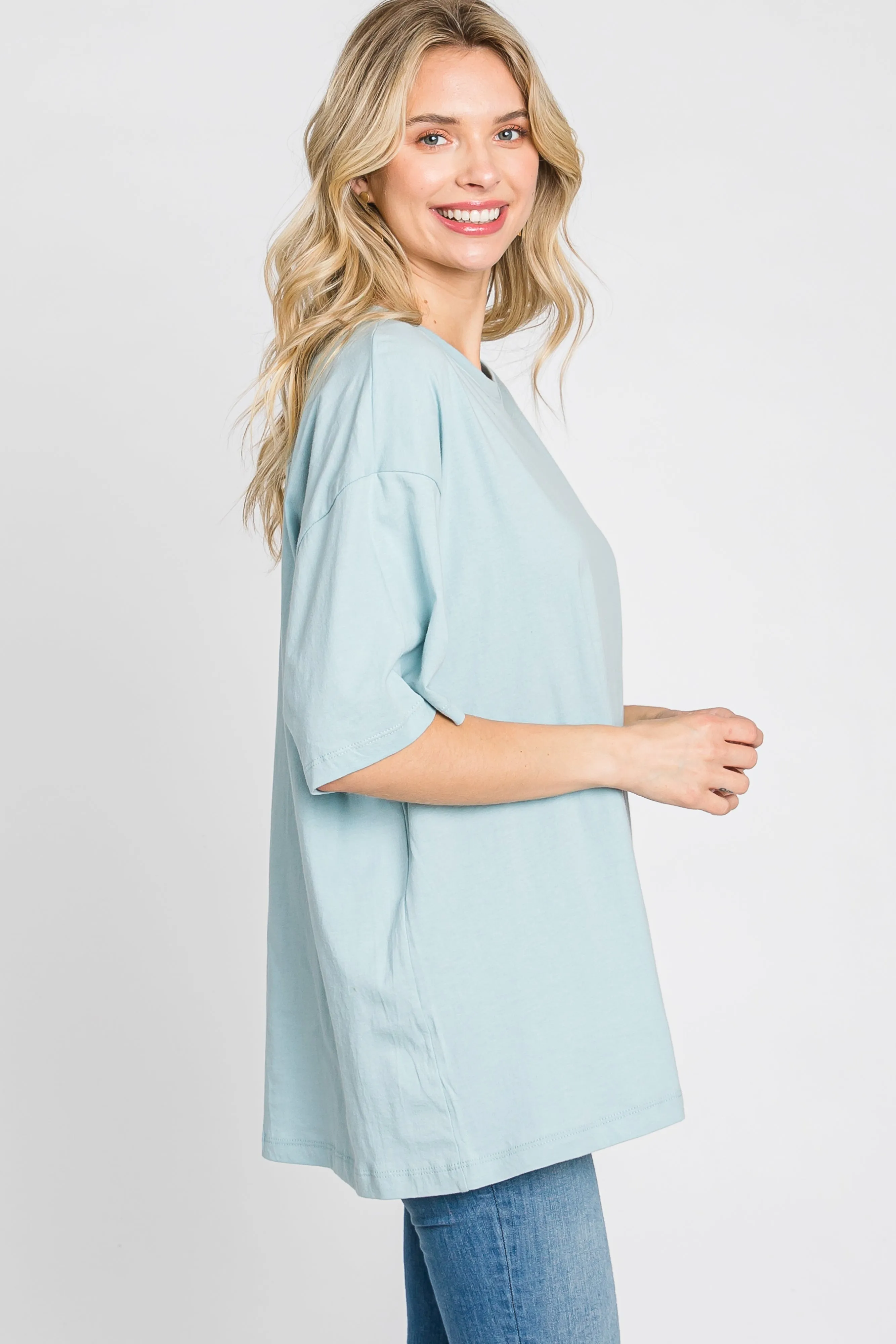 Light Blue Basic Oversized Tee sold by Pinkblush product image thumbnail 5