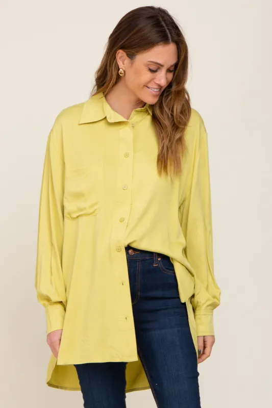 Lime Button Down Collared High-Low Hem Blouse sold by Pinkblush