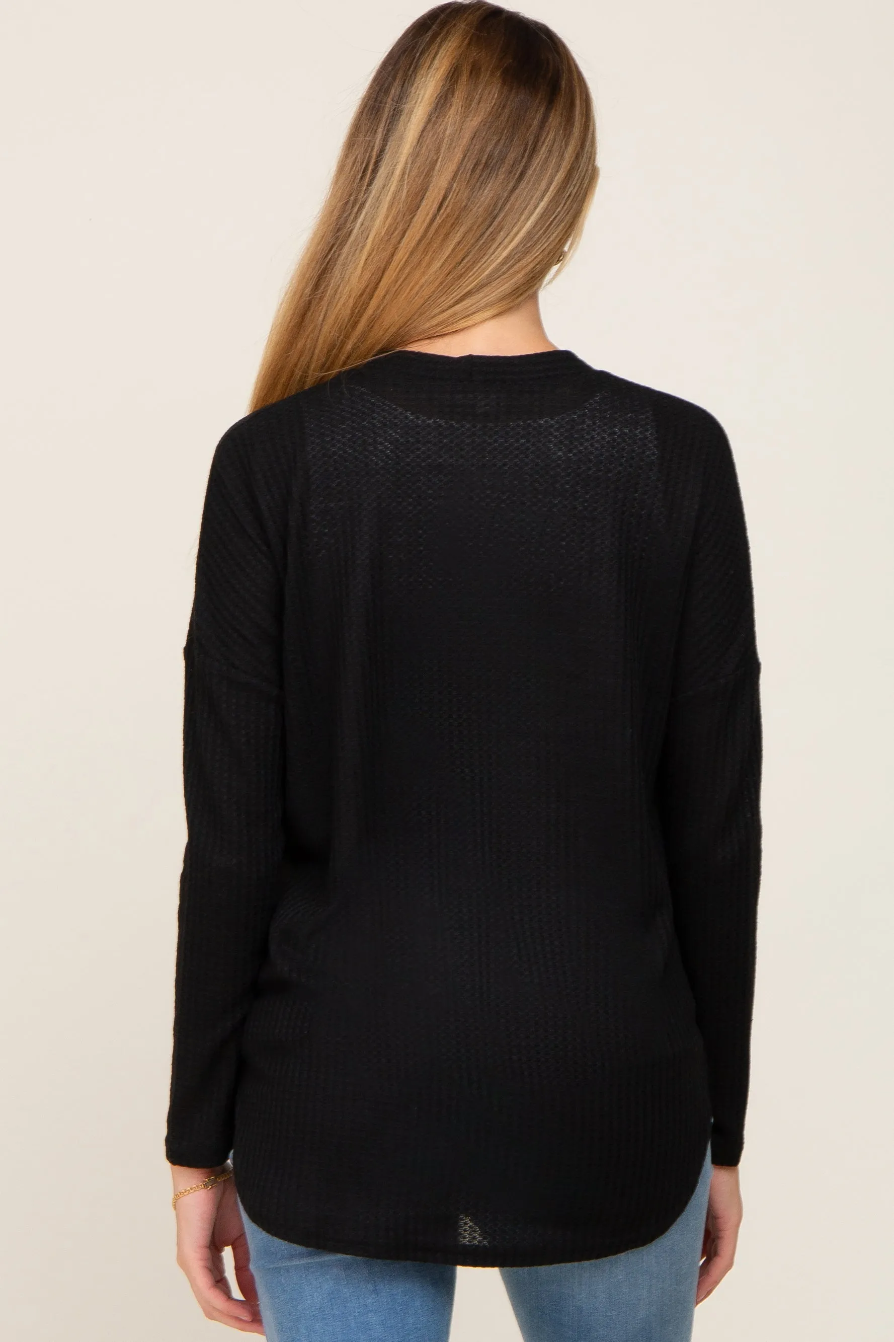 Black Waffle Knit Button Down Maternity Top sold by Pinkblush product image thumbnail 3
