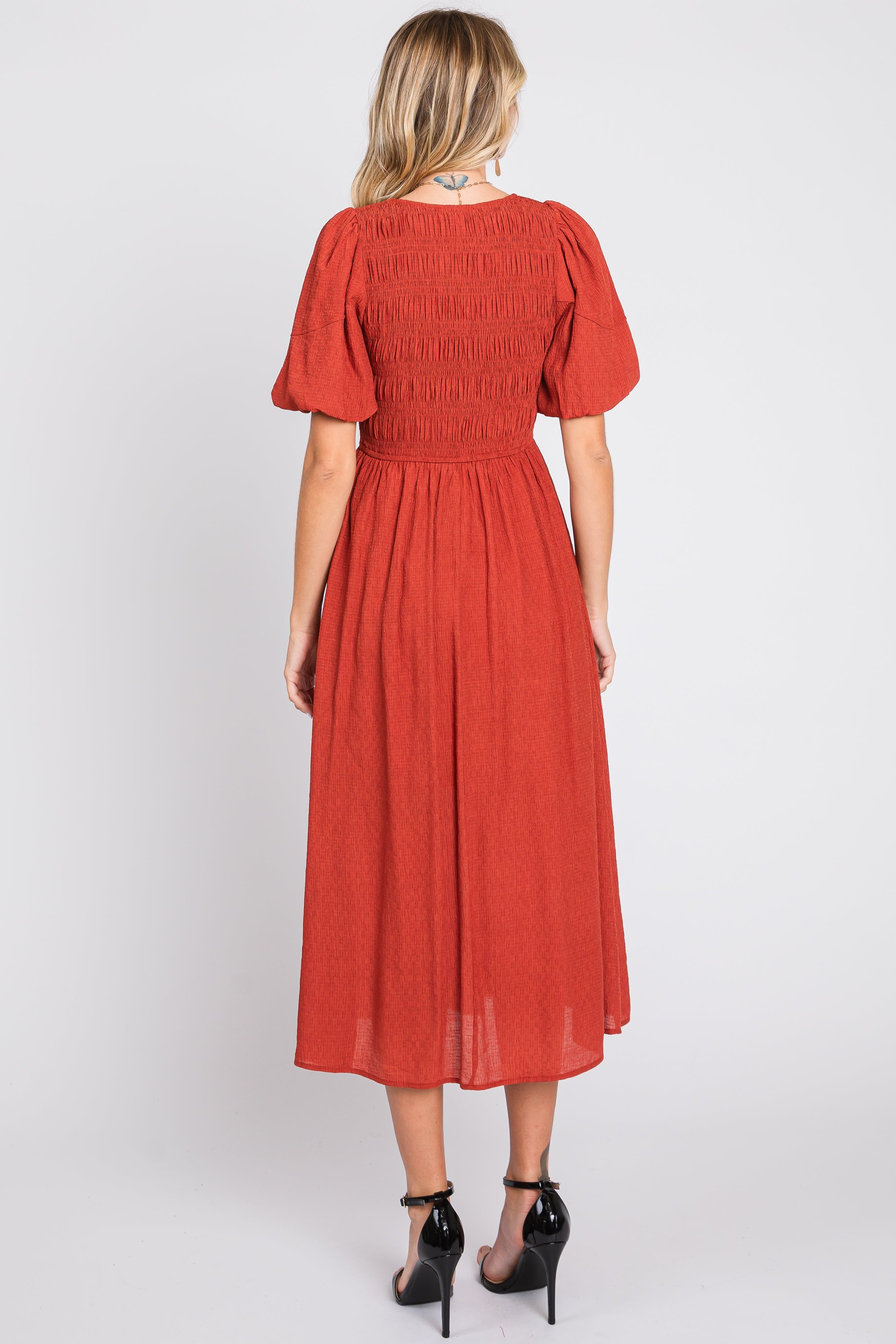 Rust Square Neck Midi Dress sold by Pinkblush product image thumbnail 3