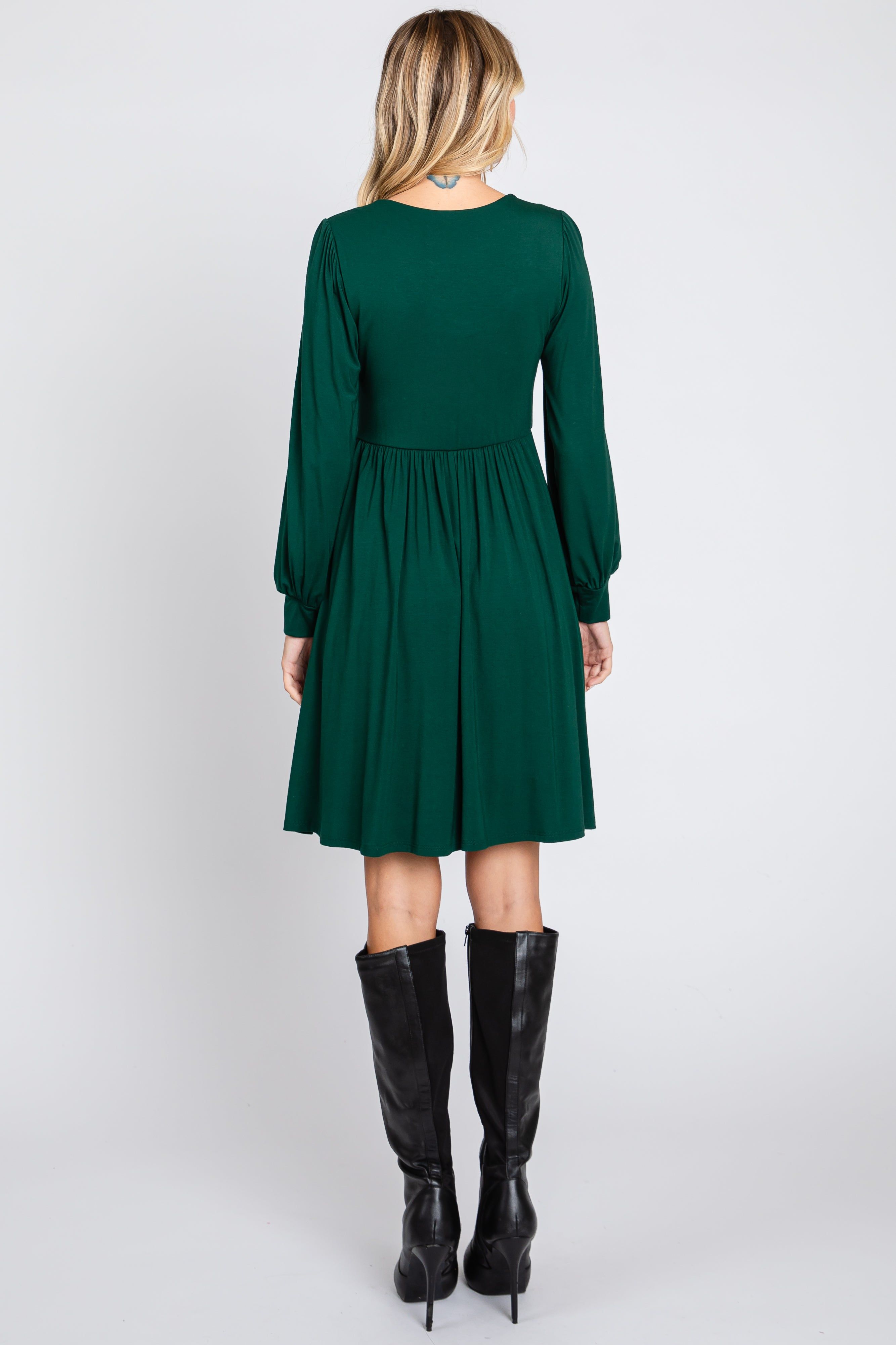 Forest Green Long Puff Sleeve Dress sold by Pinkblush product image thumbnail 3