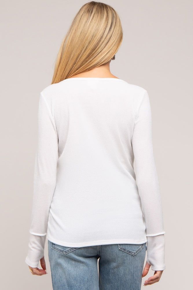 Ivory Rib Knit Button Accent Maternity Long Sleeve Top sold by Pinkblush product image thumbnail 3