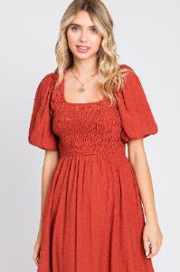 Rust Square Neck Midi Dress sold by Pinkblush