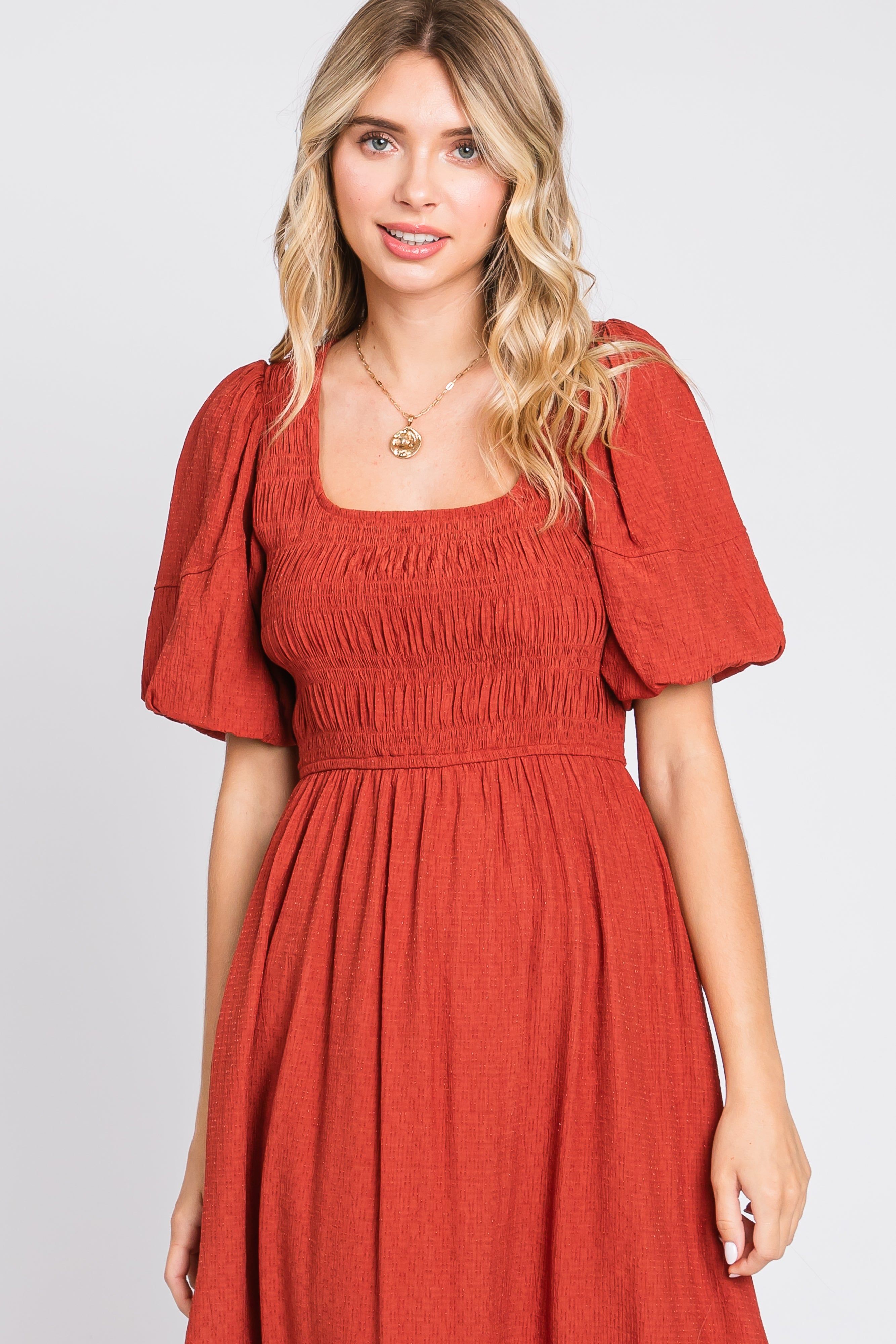 Rust Square Neck Midi Dress sold by Pinkblush product image thumbnail 4