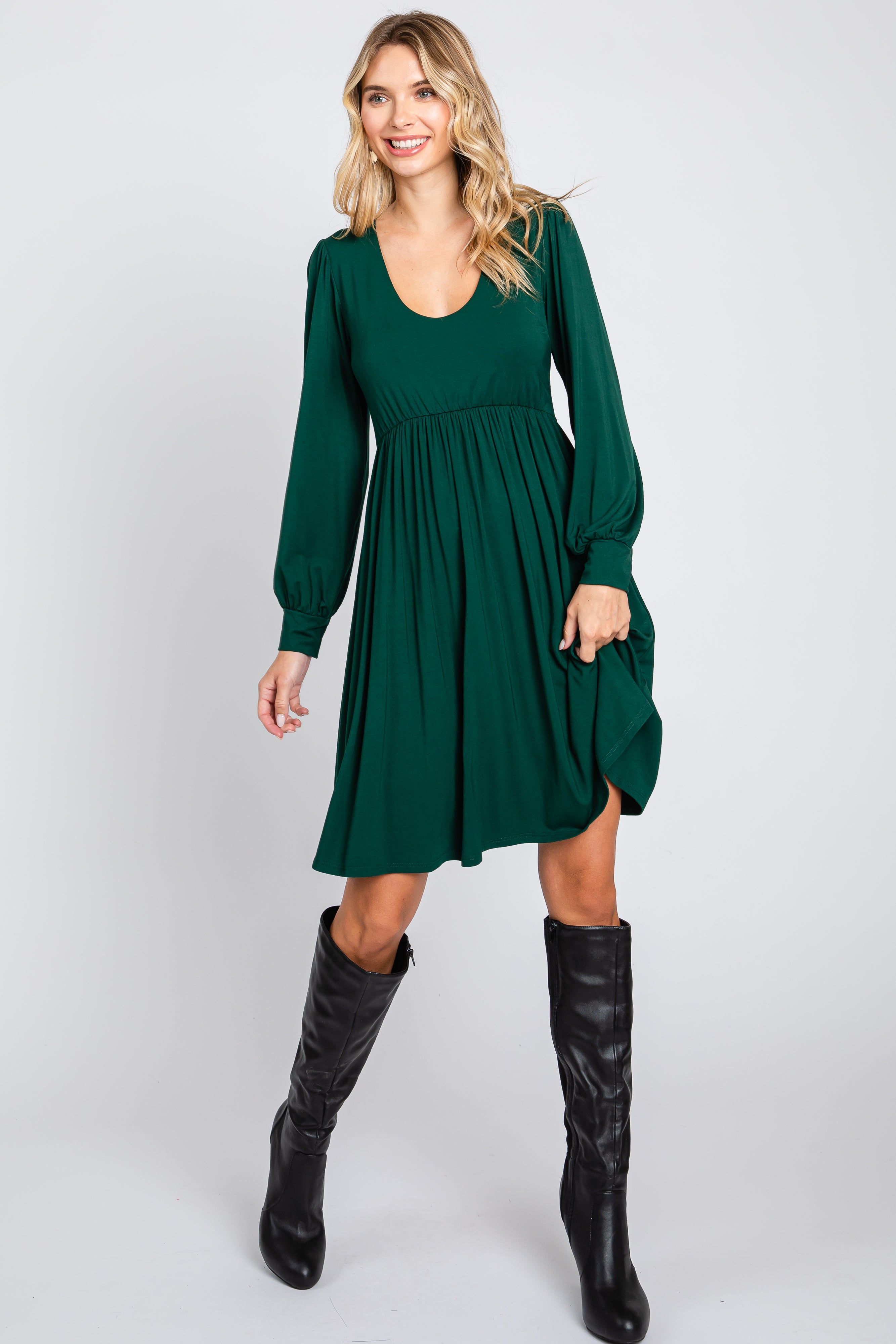 Forest Green Long Puff Sleeve Dress sold by Pinkblush product image thumbnail 4