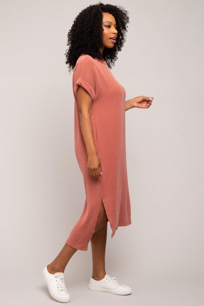 Rust Ribbed Short Sleeve Midi Dress sold by Pinkblush product image thumbnail 4