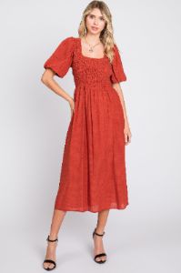 Rust Square Neck Midi Dress sold by Pinkblush