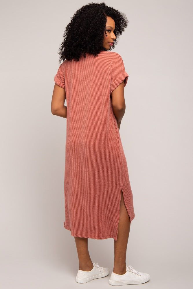 Rust Ribbed Short Sleeve Midi Dress sold by Pinkblush product image thumbnail 5