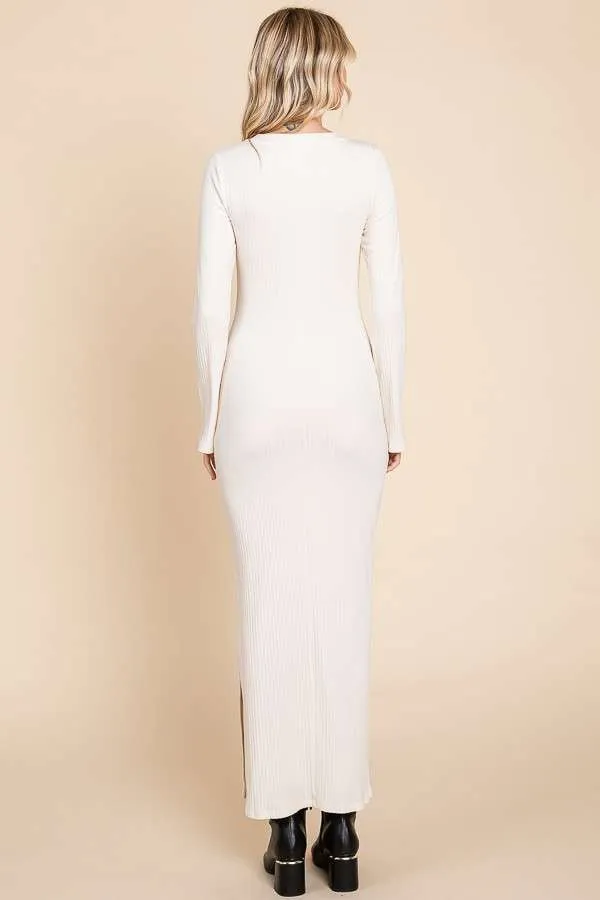 Cream Ribbed Side Slit Maxi Dress sold by Pinkblush product image thumbnail 3