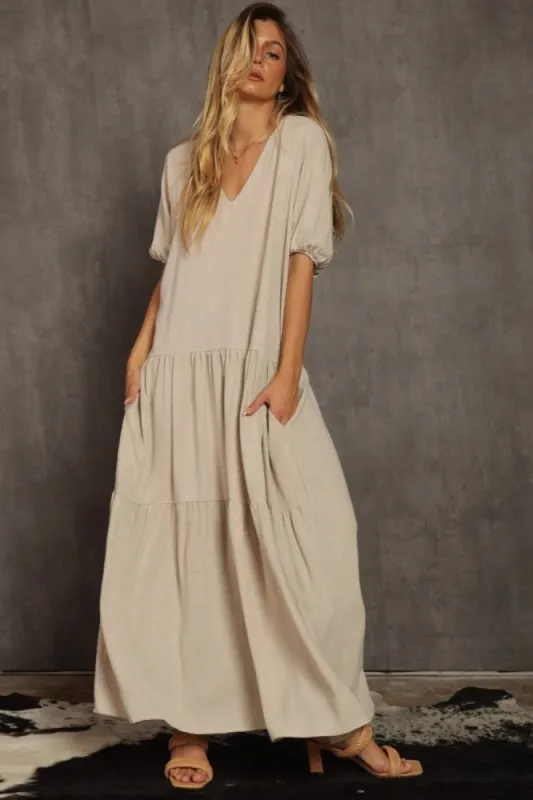 Natural Linen Tiered Dress sold by Pinkblush