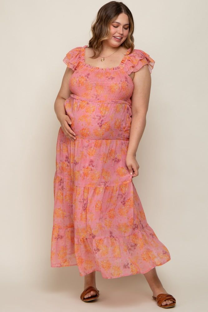Pink Floral Ruffle Tiered Plus Maternity Maxi Dress sold by Pinkblush product image thumbnail 5
