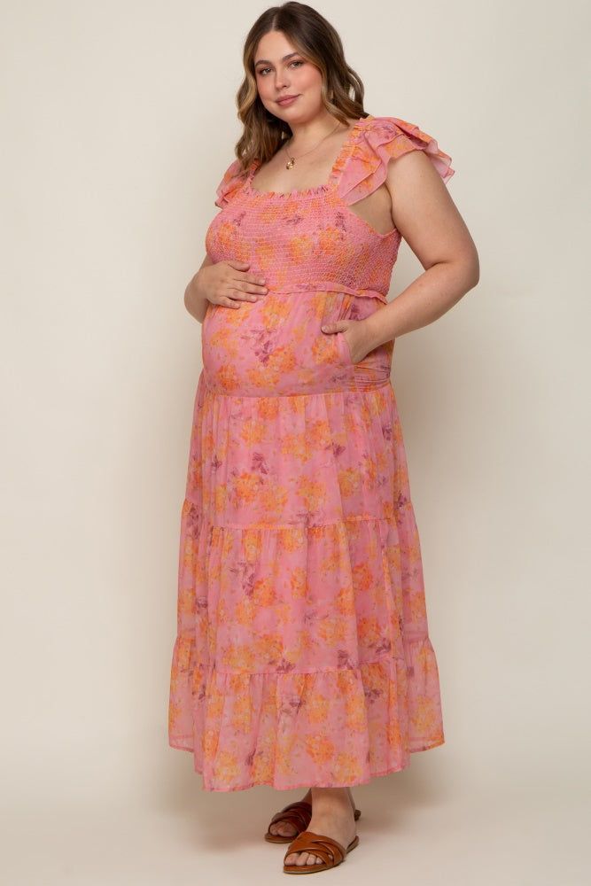 Pink Floral Ruffle Tiered Plus Maternity Maxi Dress sold by Pinkblush product image thumbnail 2
