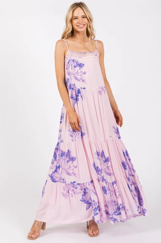 Light Pink Floral Lace Loose Fit Maxi Dress sold by Pinkblush