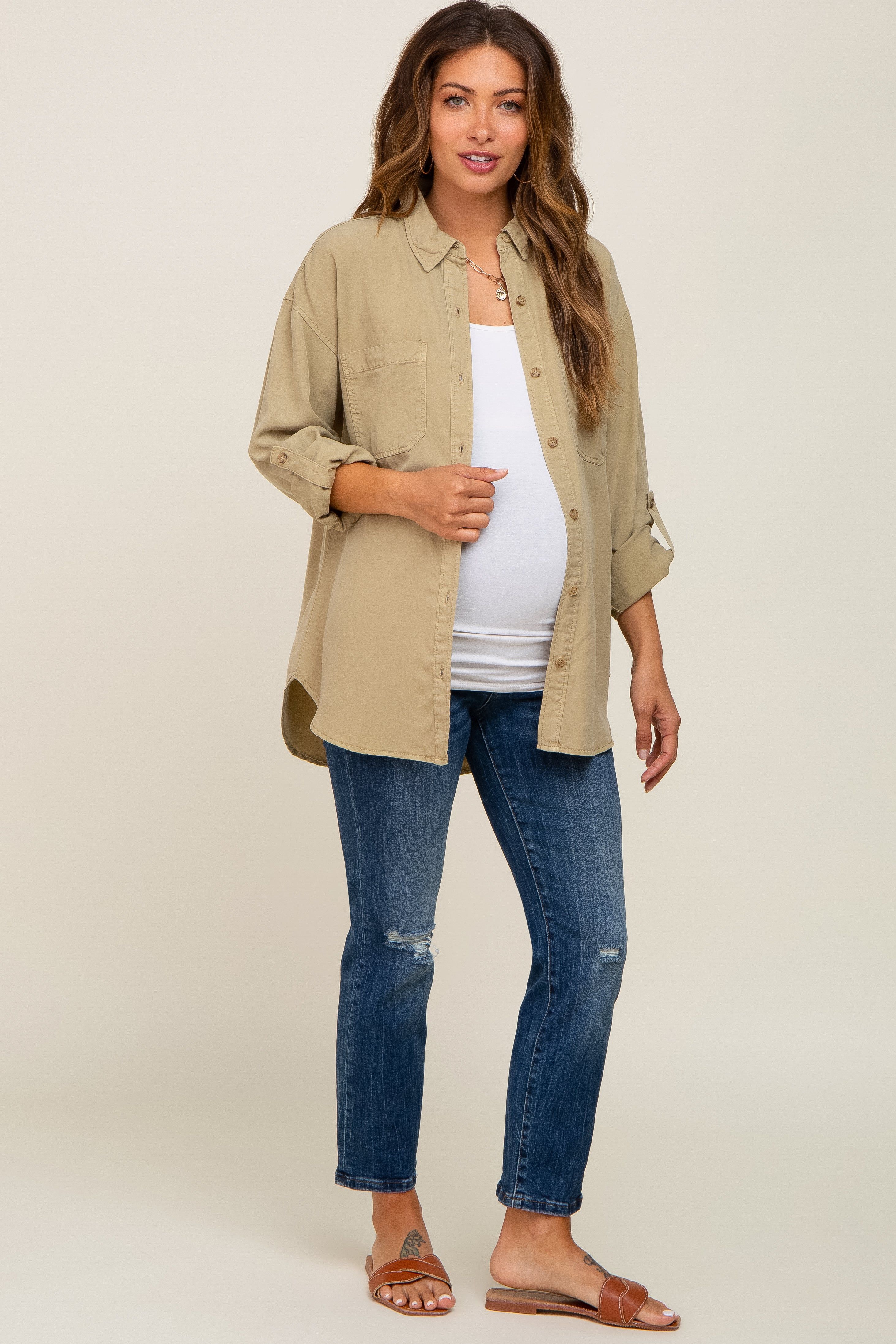 Olive Button Down Maternity Top sold by Pinkblush product image thumbnail 4