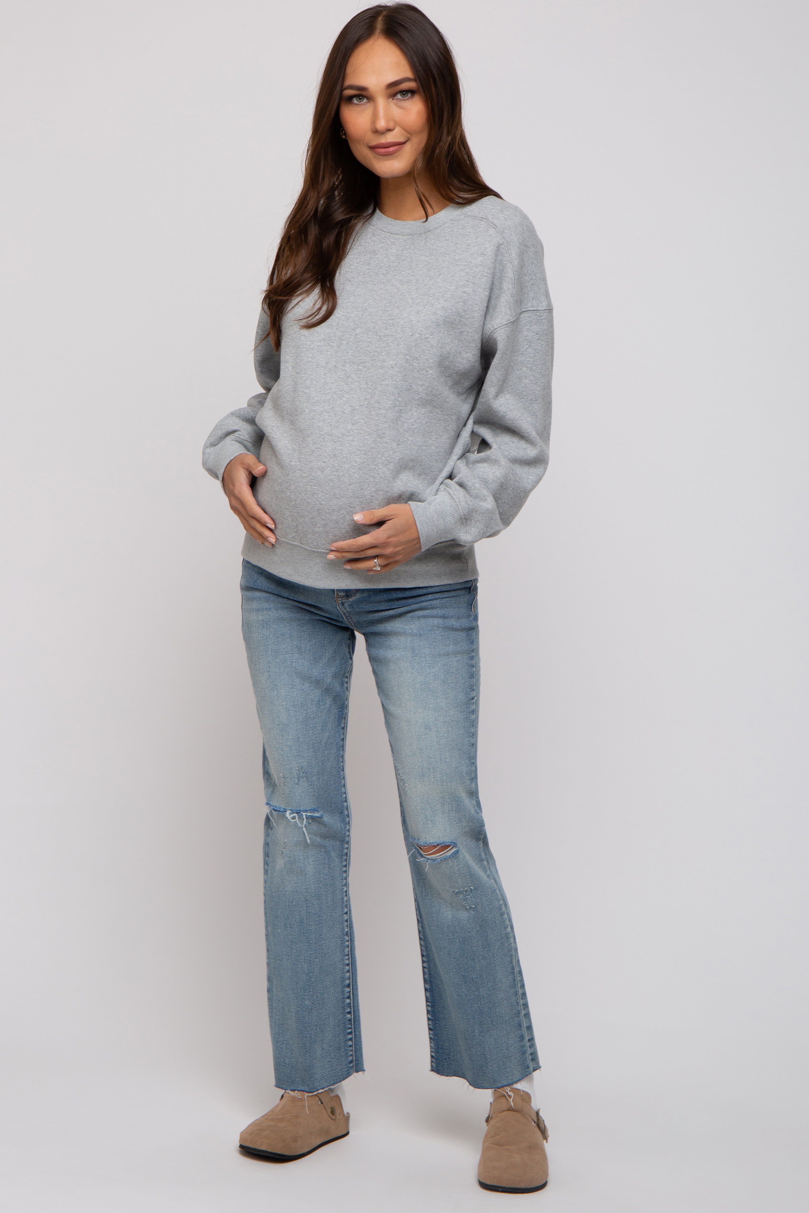 Heather Grey Basic Fleece Maternity Sweatshirt sold by Pinkblush product image thumbnail 4
