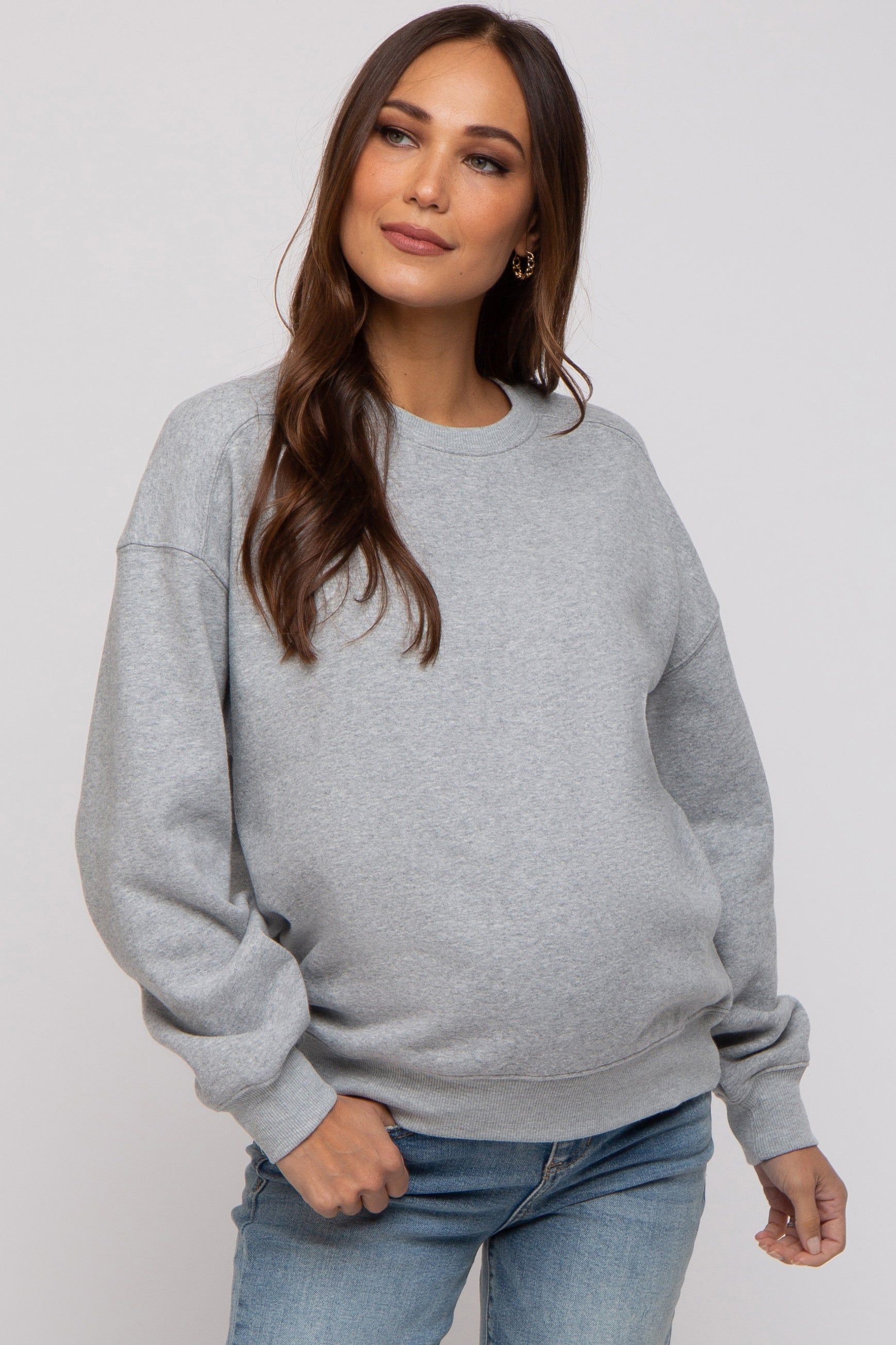 Heather Grey Basic Fleece Maternity Sweatshirt sold by Pinkblush