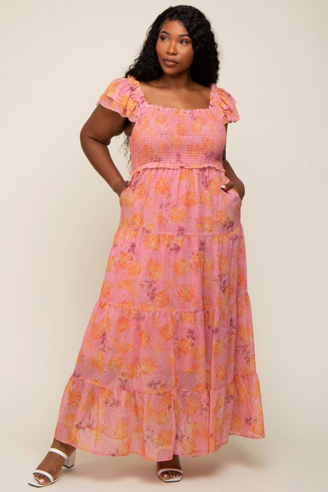 Pink Floral Ruffle Tiered Plus Maternity Maxi Dress sold by Pinkblush product image thumbnail 6