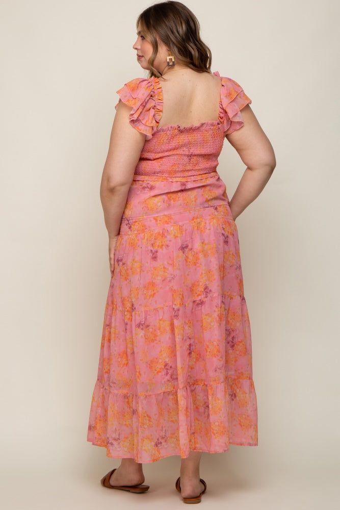 Pink Floral Ruffle Tiered Plus Maternity Maxi Dress sold by Pinkblush product image thumbnail 3
