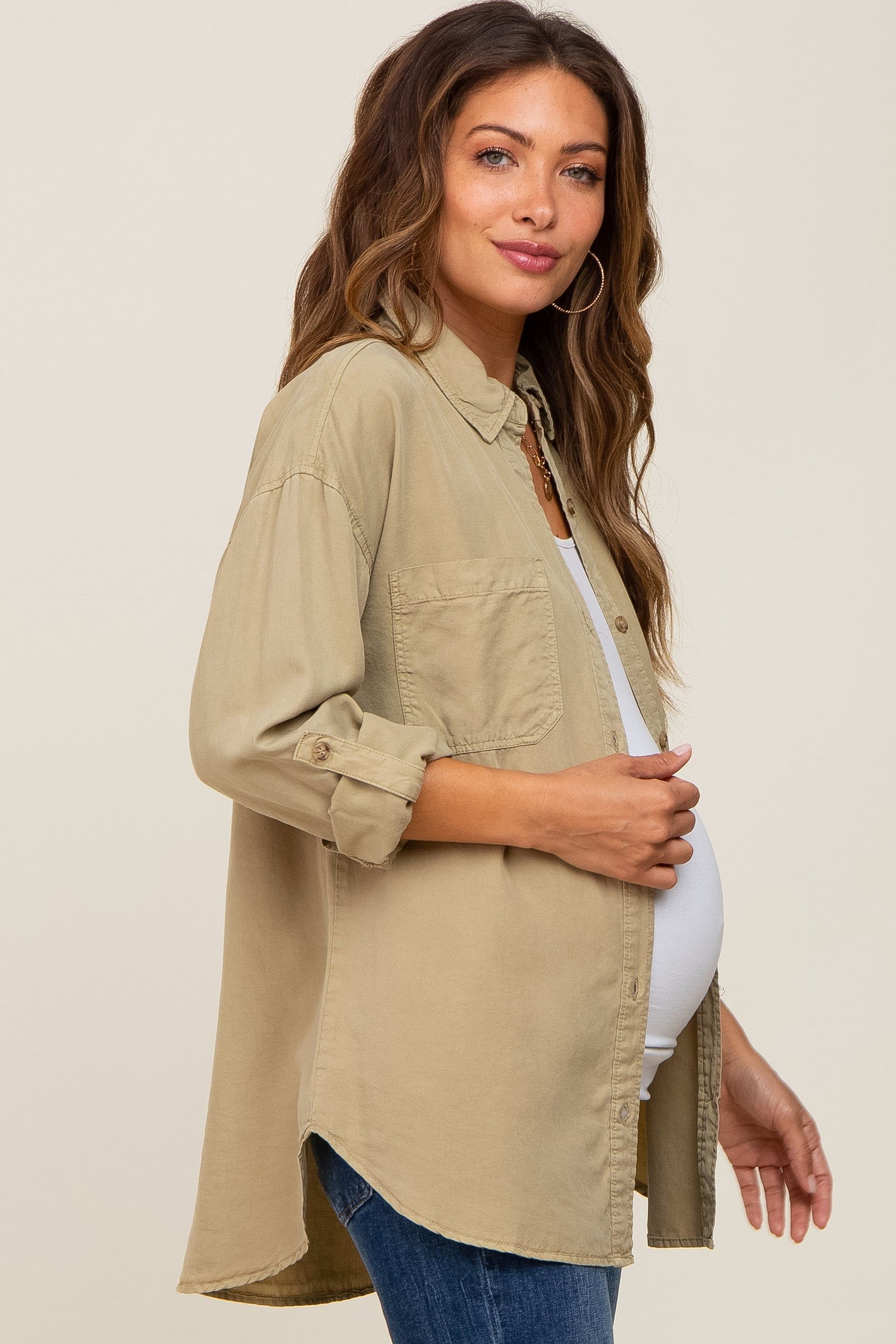 Olive Button Down Maternity Top sold by Pinkblush product image thumbnail 2