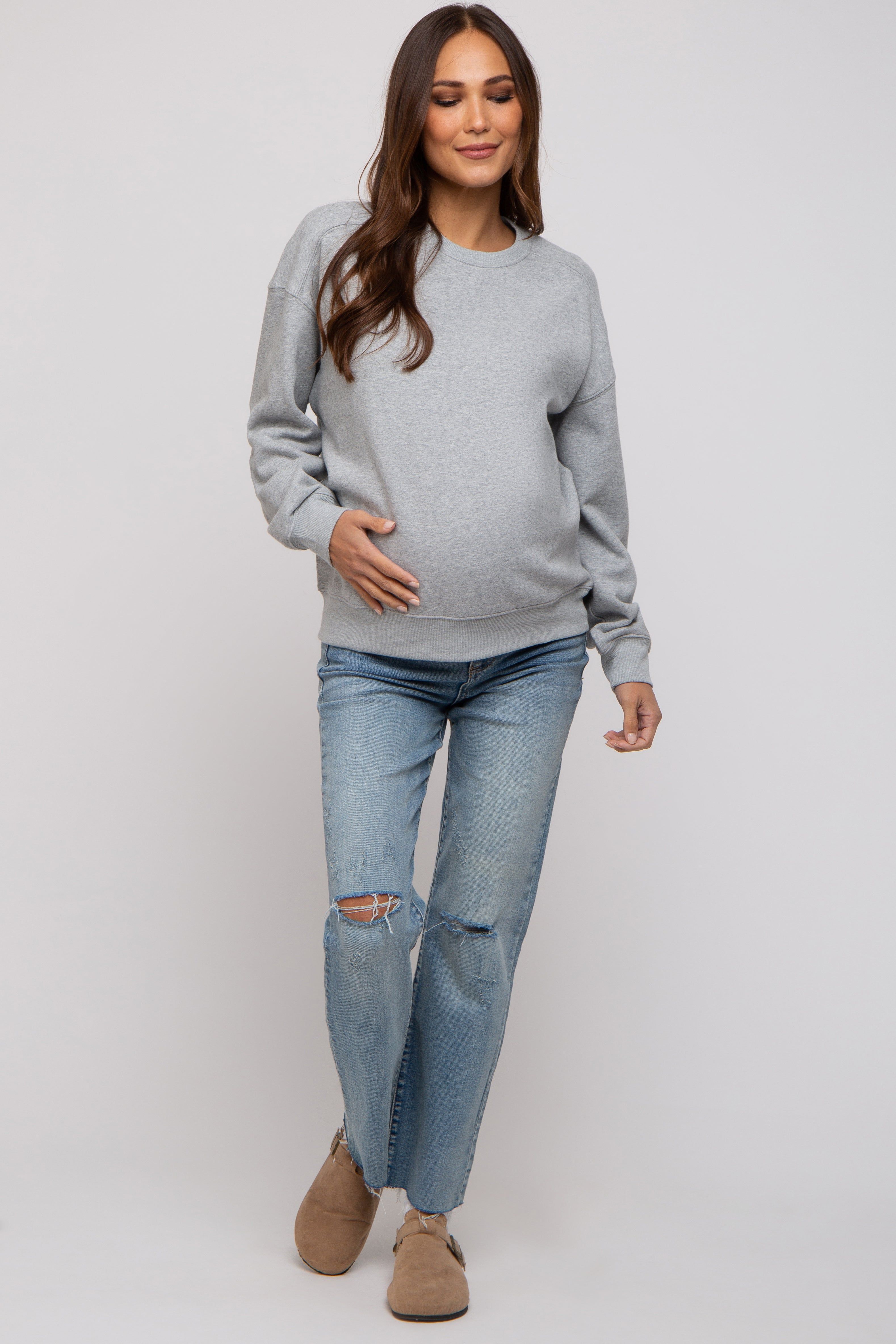 Heather Grey Basic Fleece Maternity Sweatshirt sold by Pinkblush product image thumbnail 5