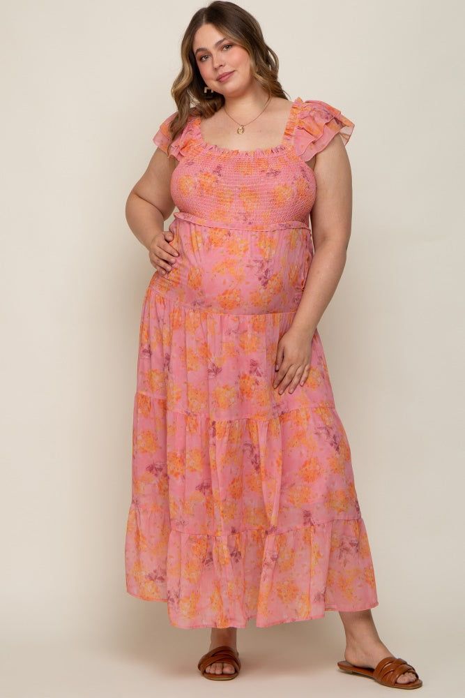 Pink Floral Ruffle Tiered Plus Maternity Maxi Dress sold by Pinkblush product image thumbnail 4