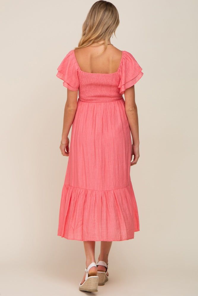 Coral Flutter Sleeve Maternity Midi Dress sold by Pinkblush product image thumbnail 3