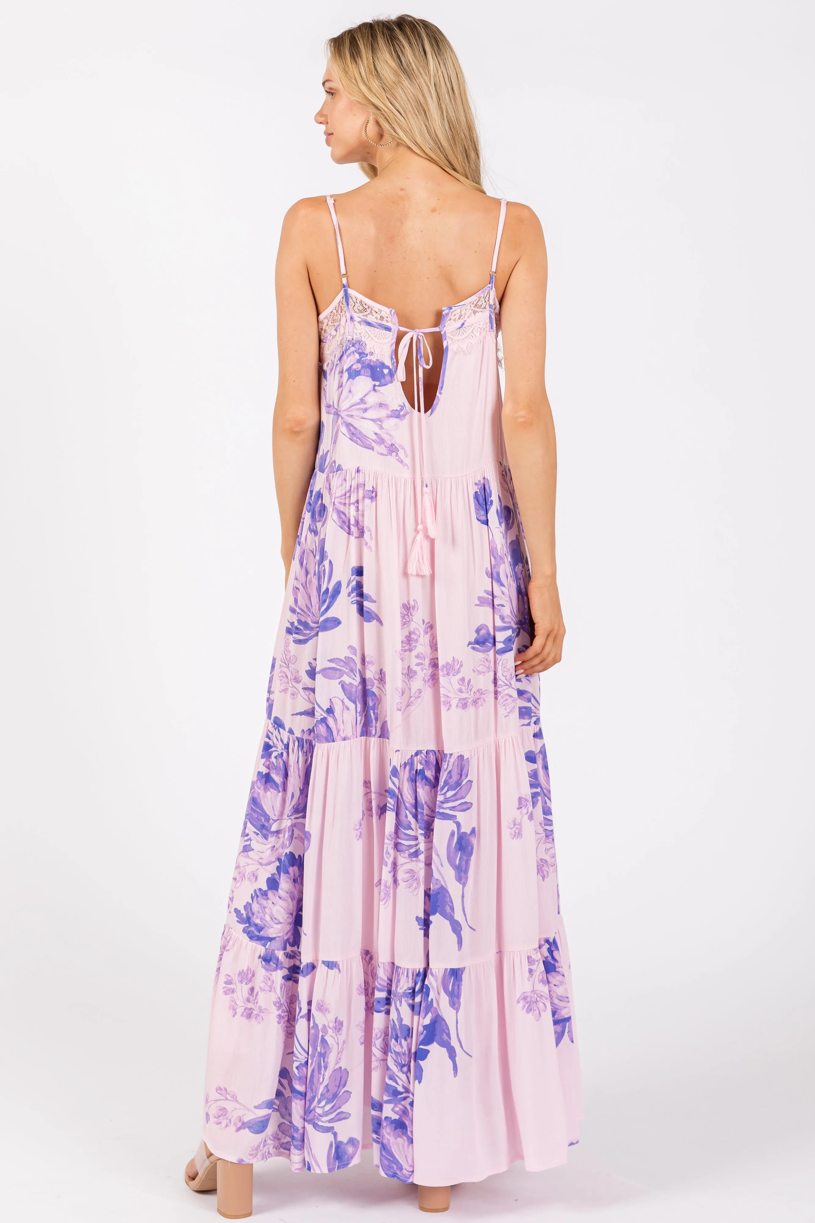 Light Pink Floral Lace Loose Fit Maxi Dress sold by Pinkblush product image thumbnail 3