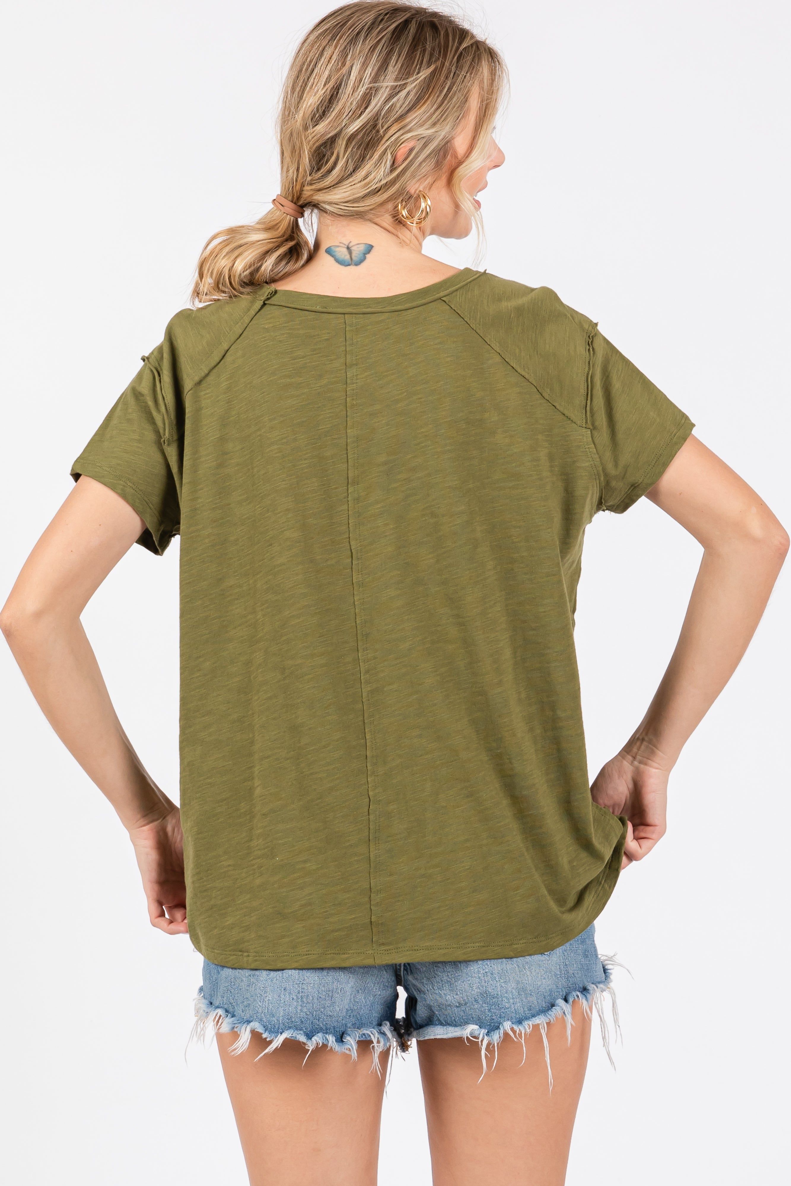 Olive Raw Hem Short Sleeve Top sold by Pinkblush product image thumbnail 3