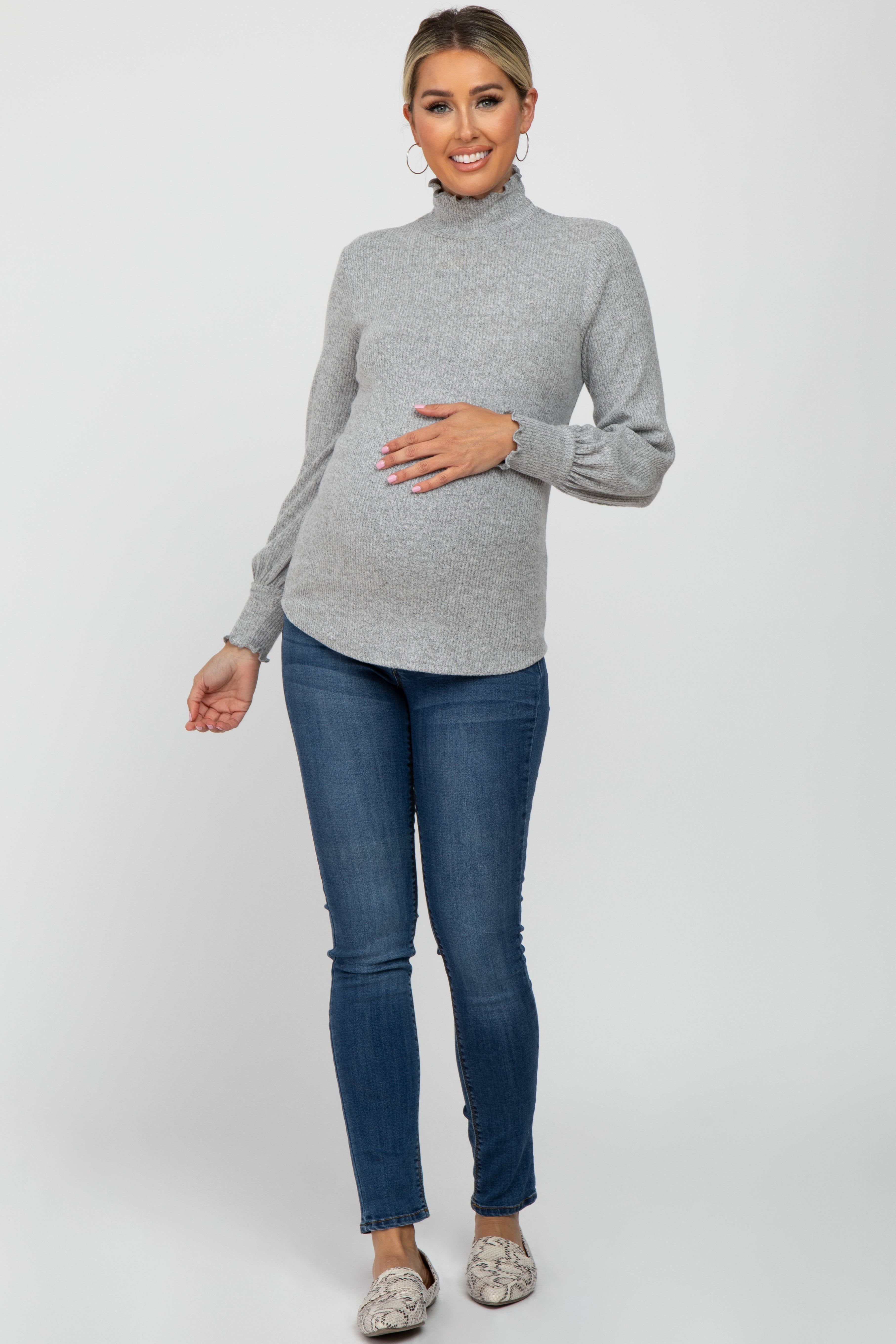 Heather Grey Brushed Ribbed Mock Neck Maternity Top sold by Pinkblush product image thumbnail 4