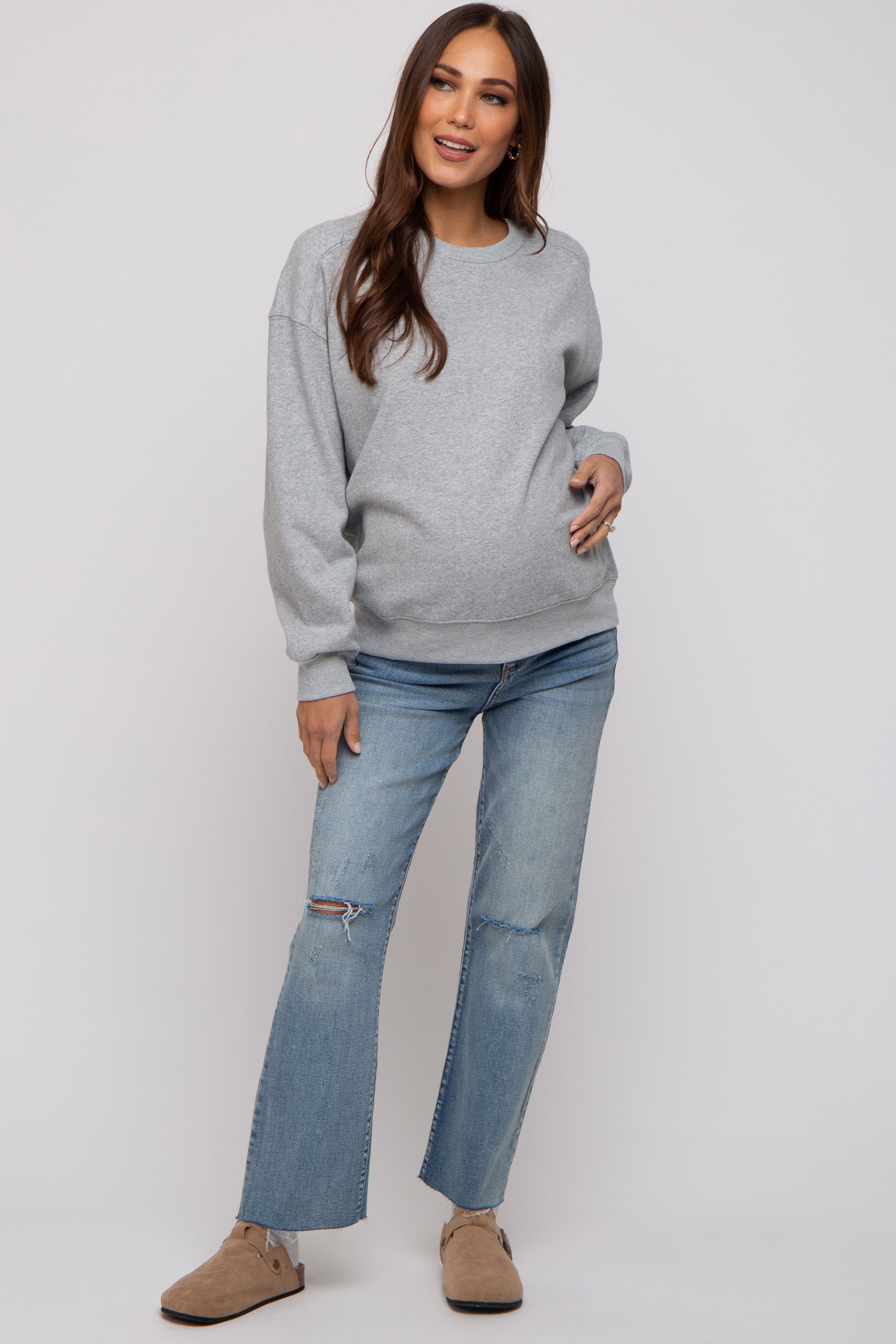 Heather Grey Basic Fleece Maternity Sweatshirt sold by Pinkblush product image thumbnail 6